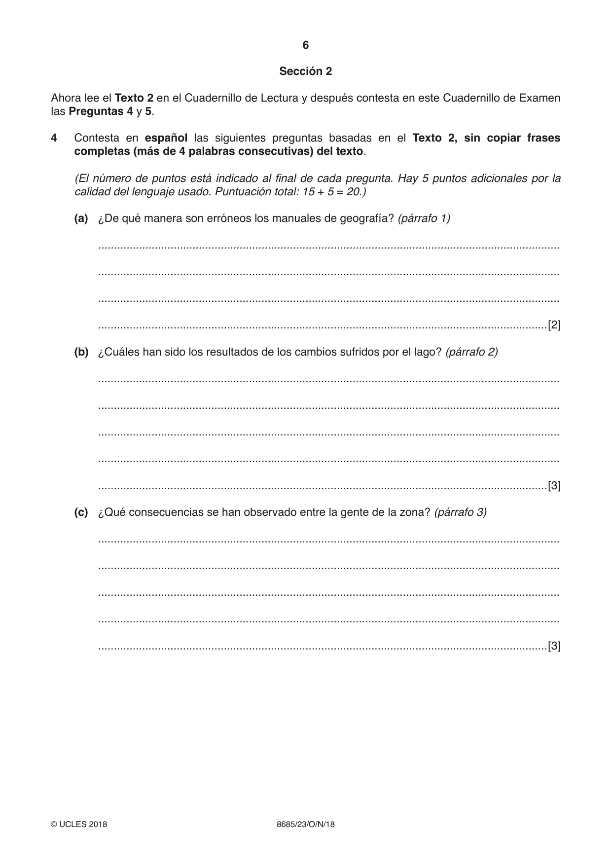 Cambridge A Level Spanish - Language (AS Level only) 8685 2018 Oct/Nov Paper 2 · Variant 3 question paper, page 6 of 8