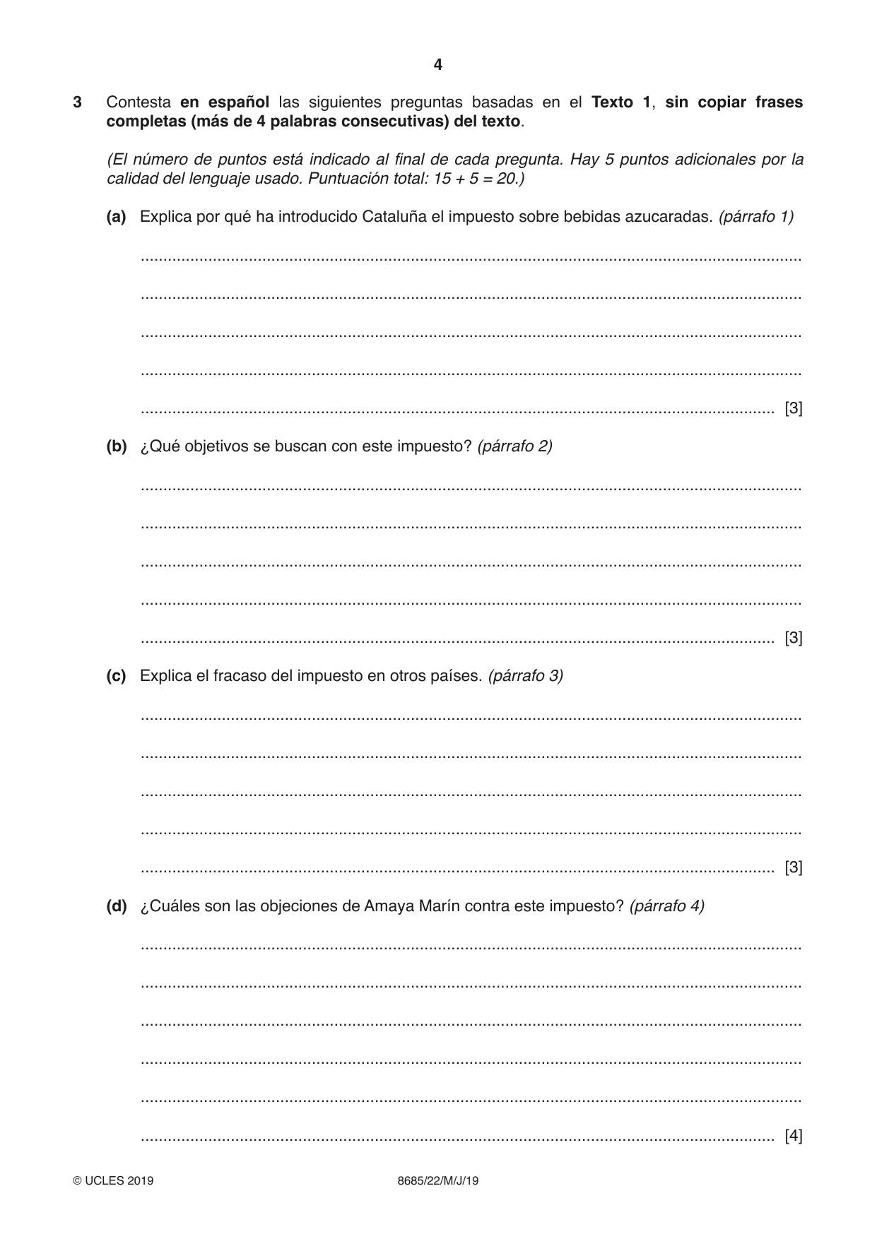 Cambridge A Level Spanish - Language (AS Level only) 8685 2019 May/June Paper 2 · Variant 2 question paper, page 4 of 8