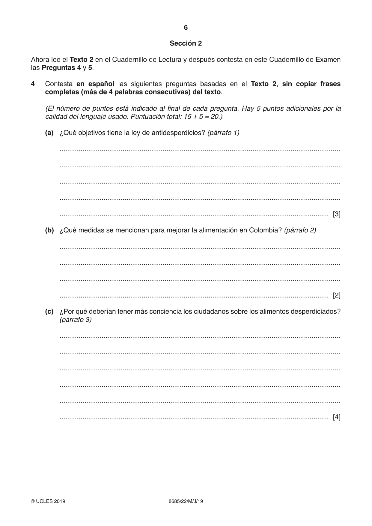Cambridge A Level Spanish - Language (AS Level only) 8685 2019 May/June Paper 2 · Variant 2 question paper, page 6 of 8