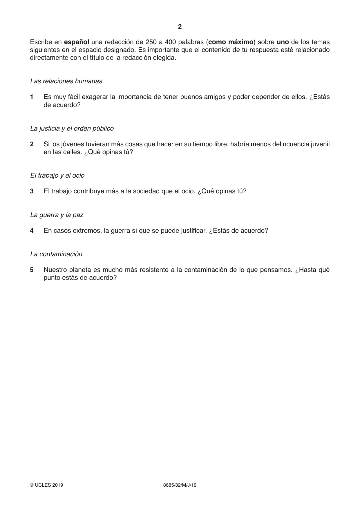 Cambridge A Level Spanish - Language (AS Level only) 8685 2019 May/June Paper 3 · Variant 2 question paper, page 2 of 8