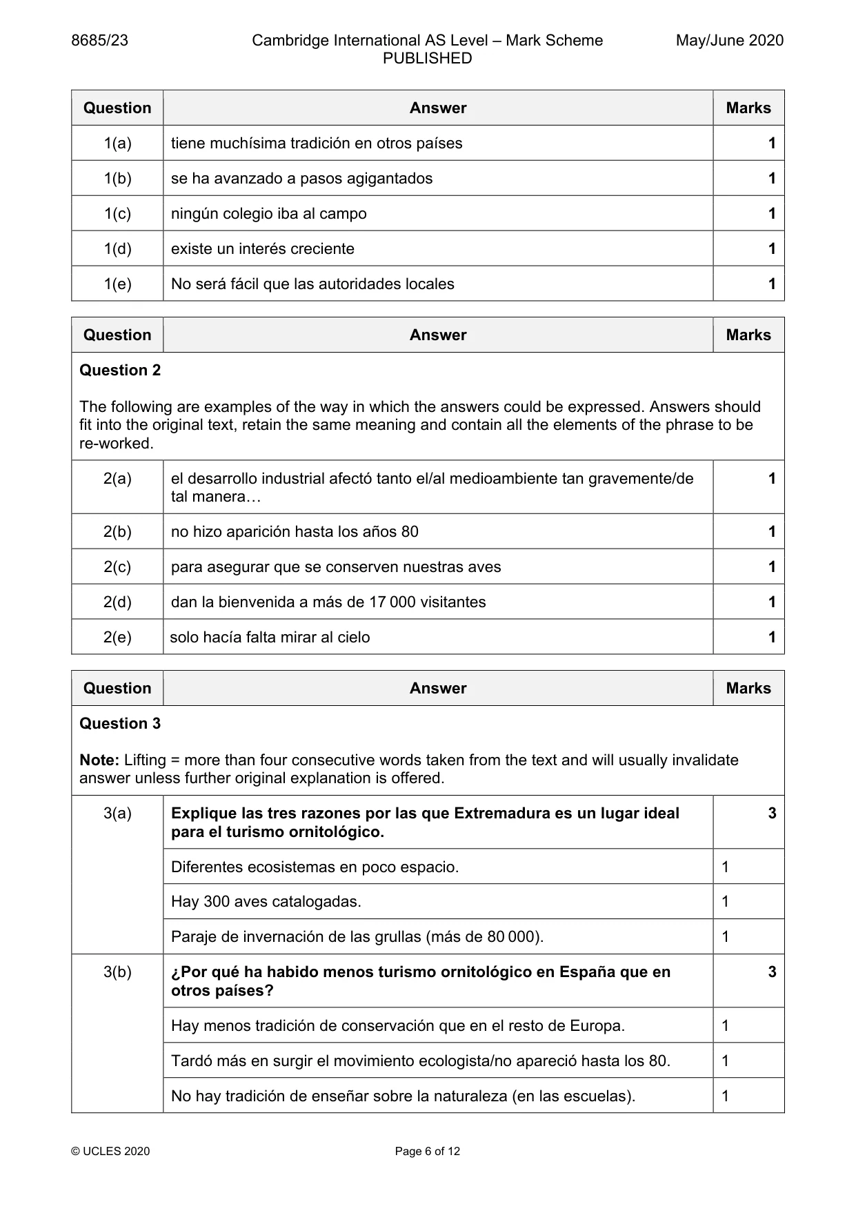 Mark scheme, page 6 of 12