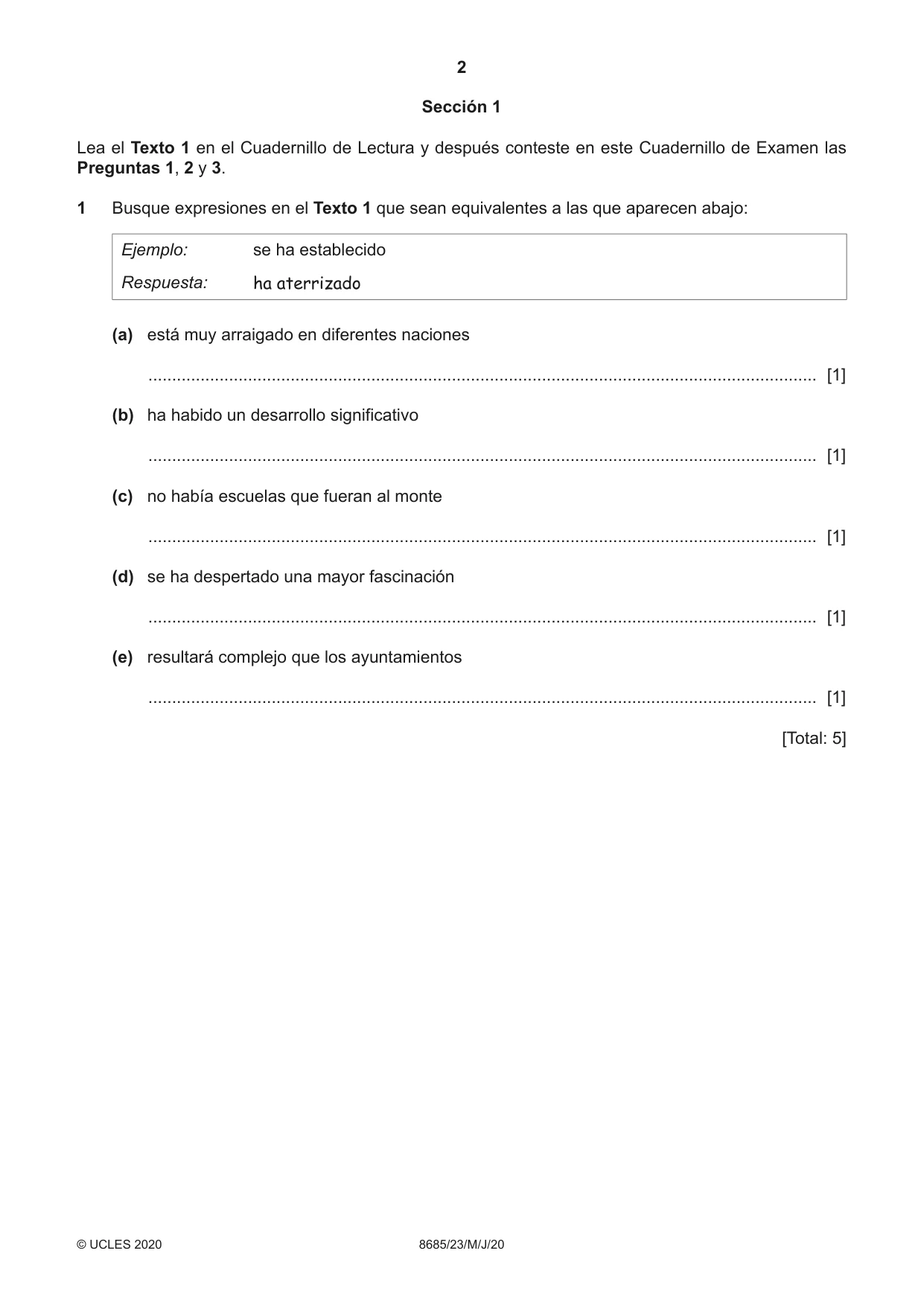 Cambridge A Level Spanish - Language (AS Level only) 8685 2020 May/June Paper 2 · Variant 3 question paper, page 2 of 8