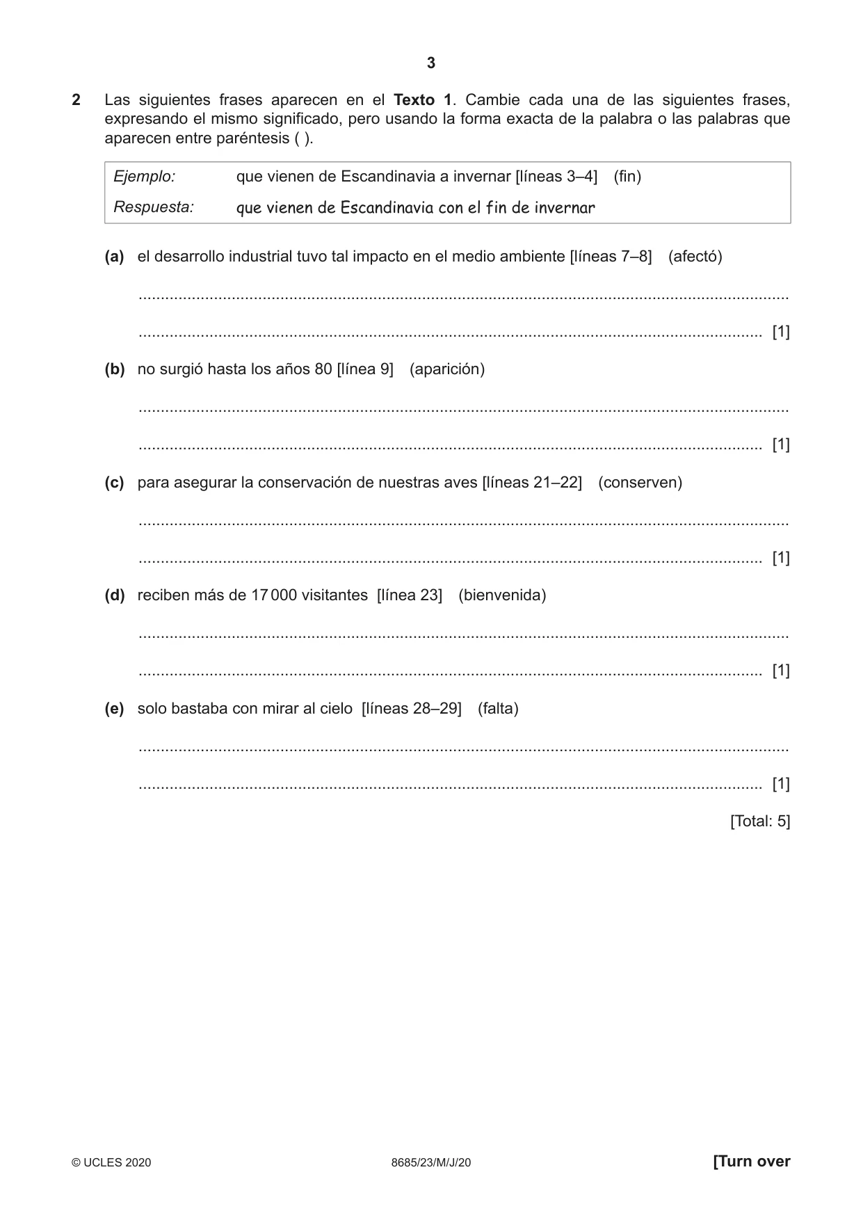 Cambridge A Level Spanish - Language (AS Level only) 8685 2020 May/June Paper 2 · Variant 3 question paper, page 3 of 8