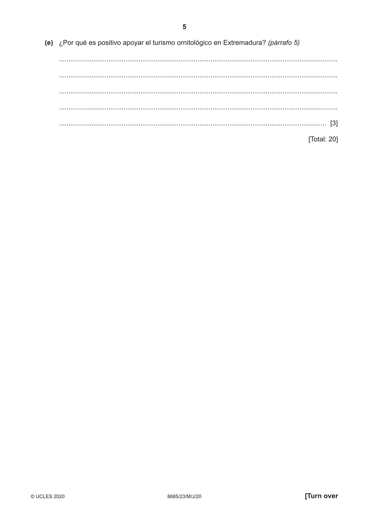 Cambridge A Level Spanish - Language (AS Level only) 8685 2020 May/June Paper 2 · Variant 3 question paper, page 5 of 8