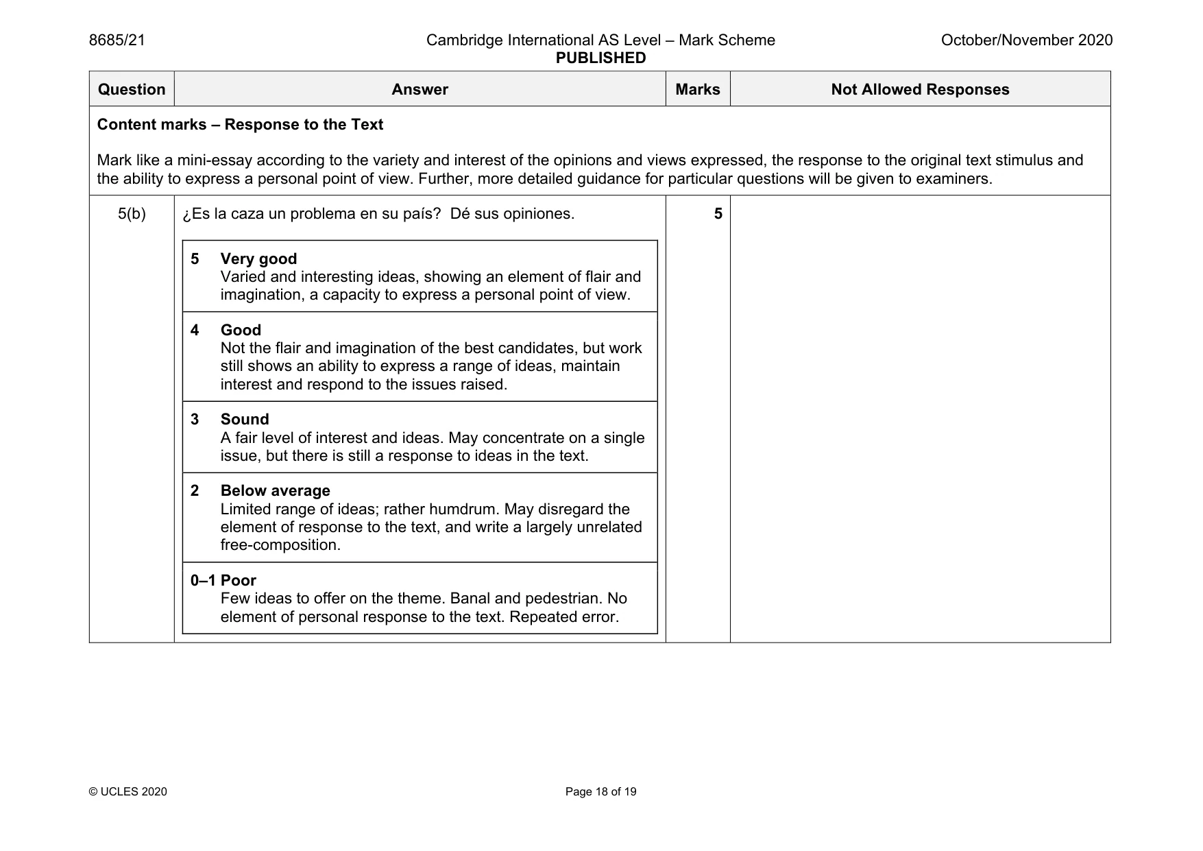 Mark scheme, page 18 of 19