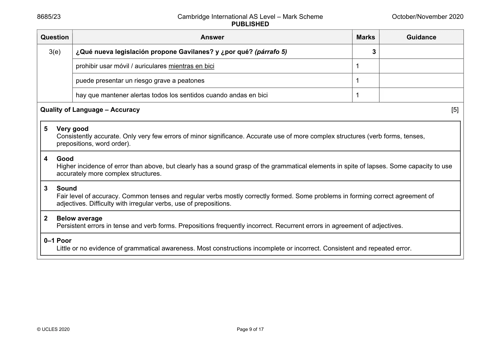 Mark scheme, page 9 of 17