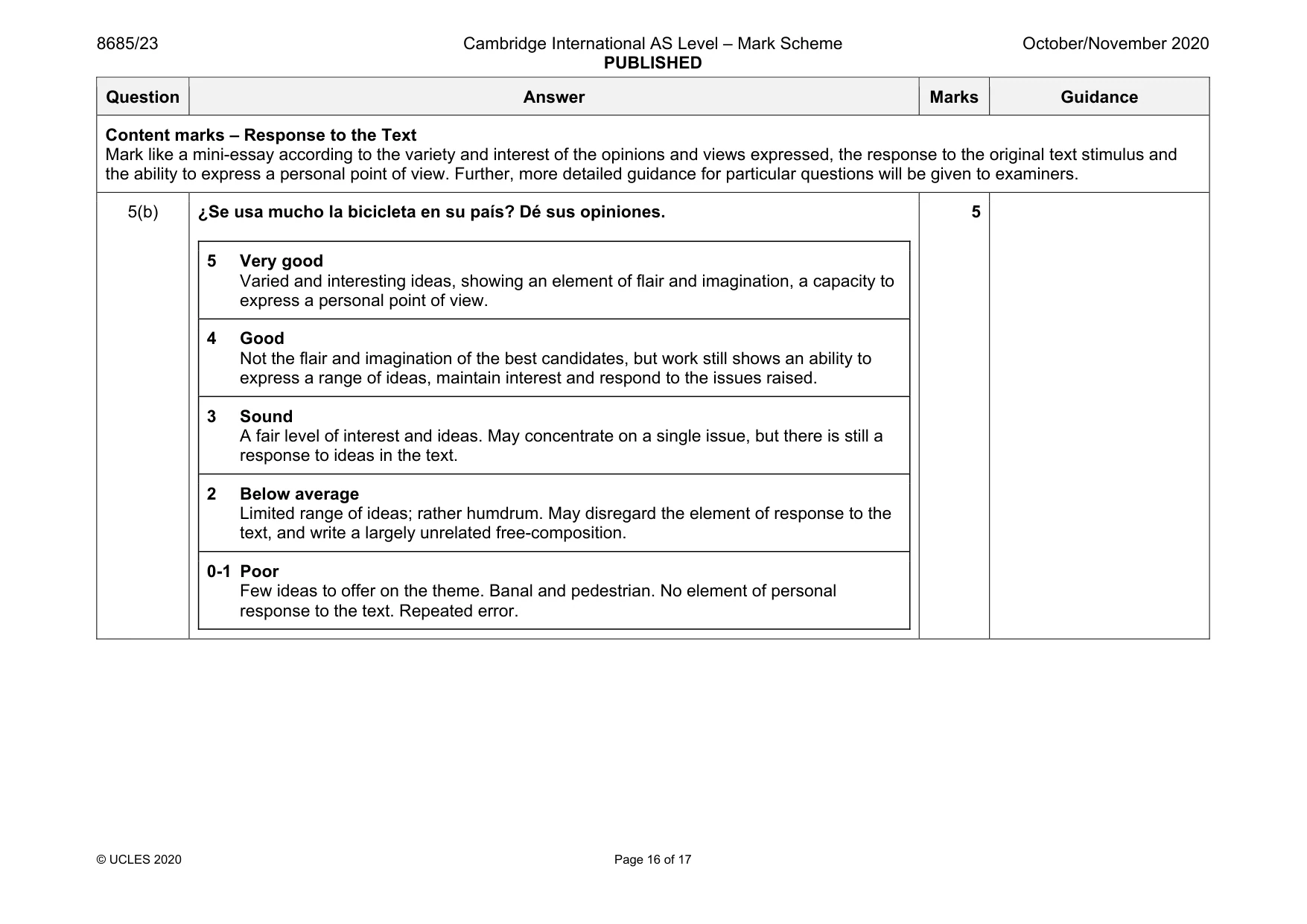 Mark scheme, page 16 of 17