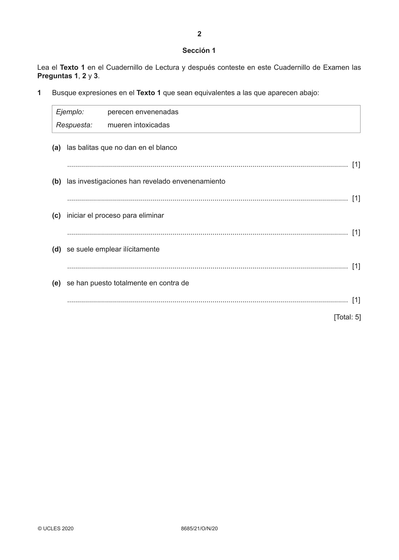 Cambridge A Level Spanish - Language (AS Level only) 8685 2020 Oct/Nov Paper 2 · Variant 1 question paper, page 2 of 8