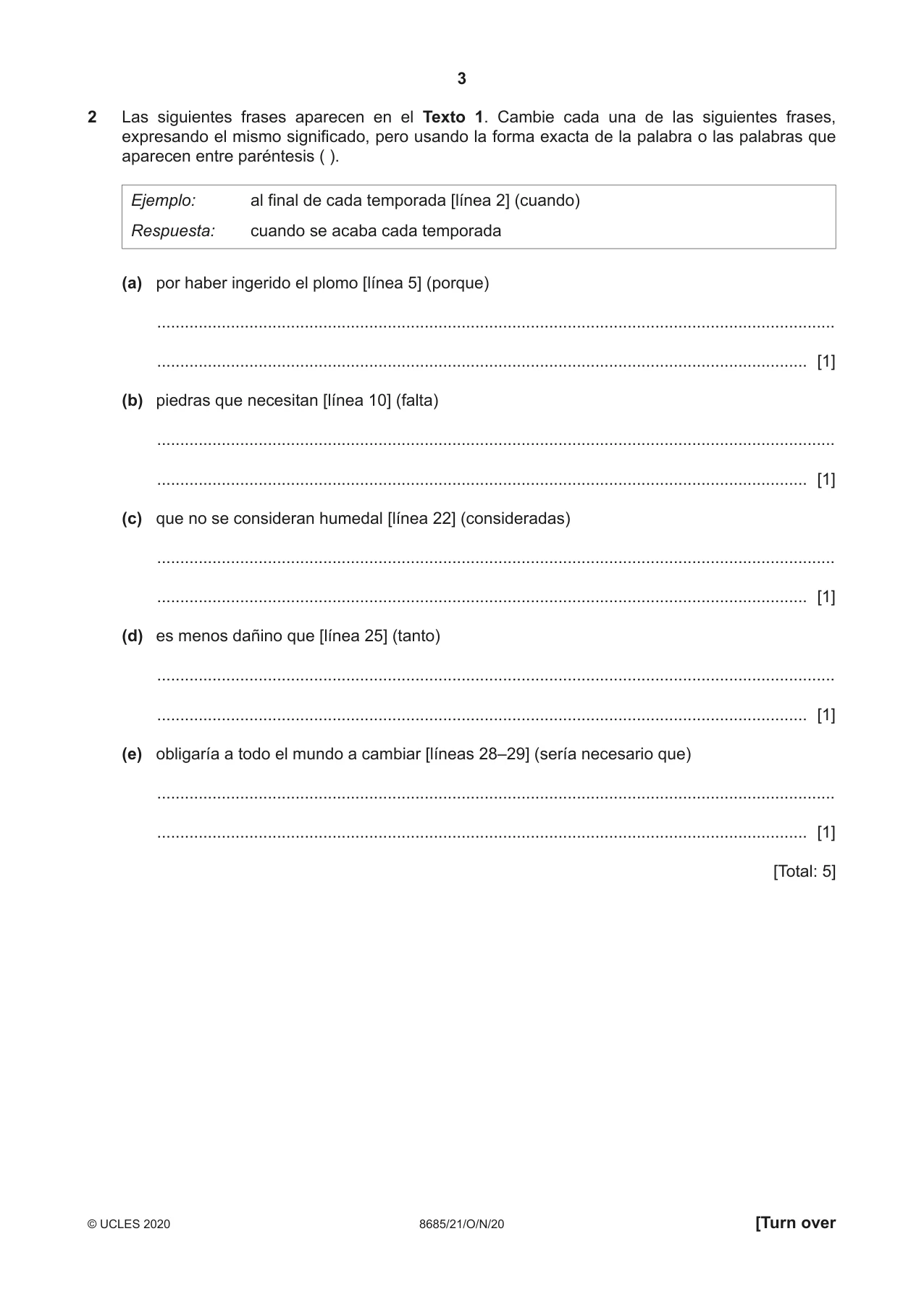 Cambridge A Level Spanish - Language (AS Level only) 8685 2020 Oct/Nov Paper 2 · Variant 1 question paper, page 3 of 8