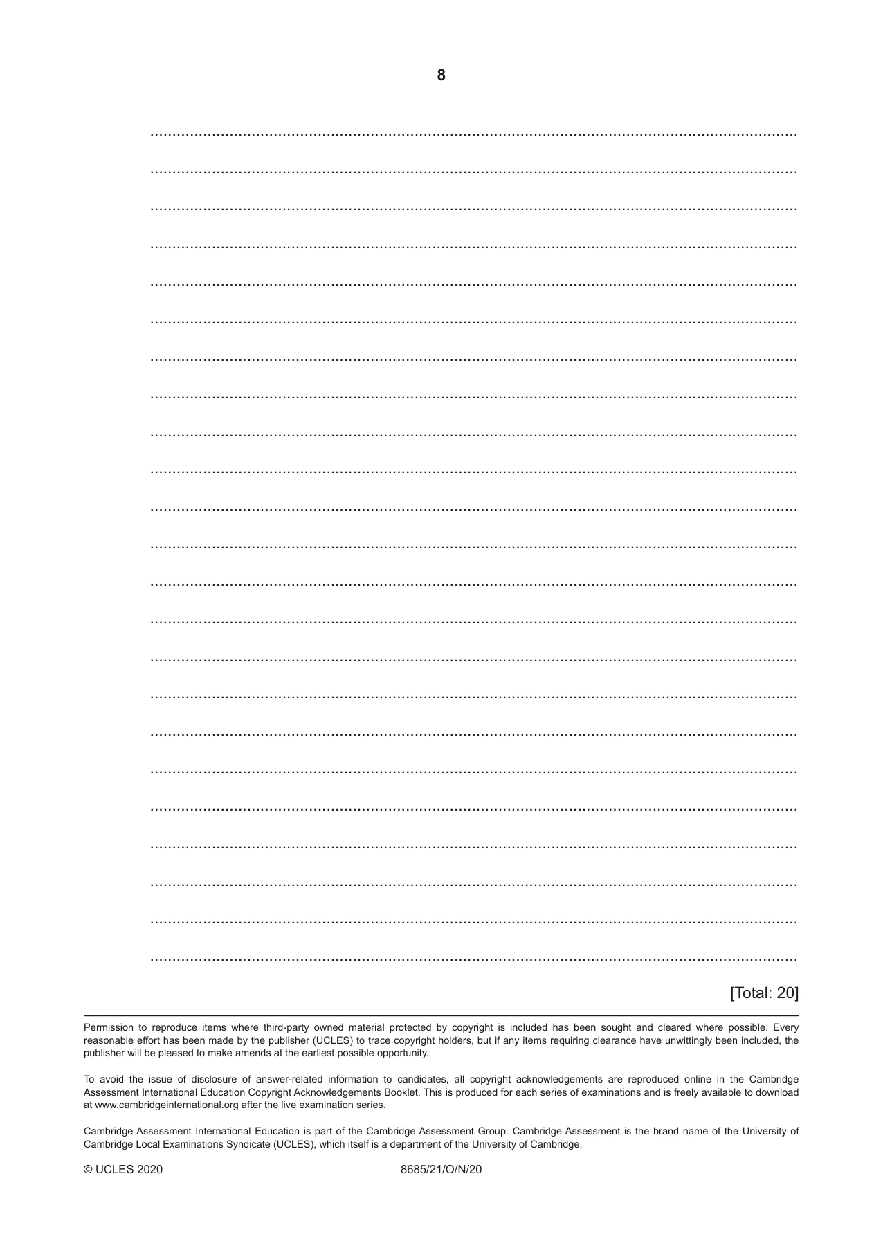 Cambridge A Level Spanish - Language (AS Level only) 8685 2020 Oct/Nov Paper 2 · Variant 1 question paper, page 8 of 8