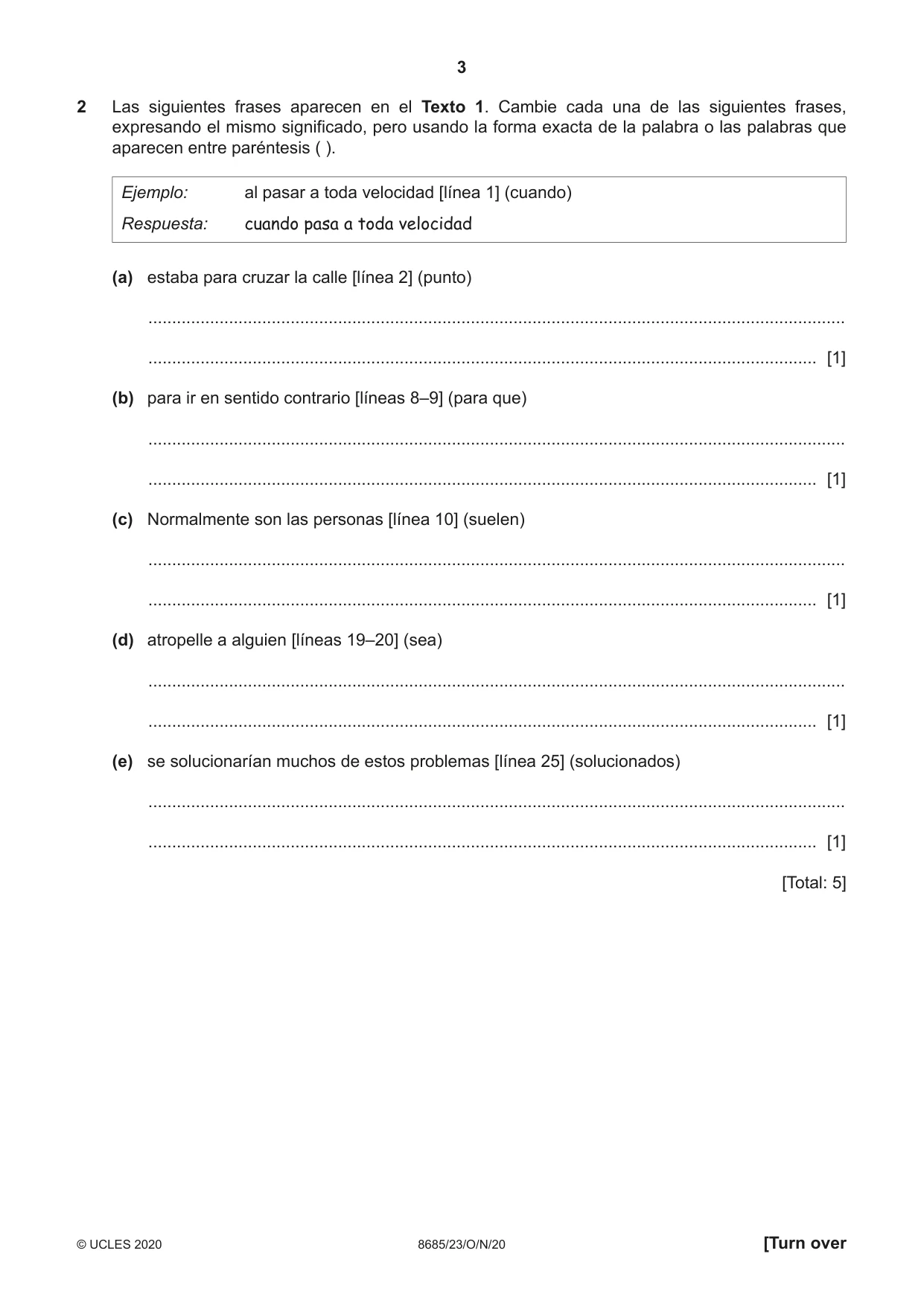 Cambridge A Level Spanish - Language (AS Level only) 8685 2020 Oct/Nov Paper 2 · Variant 3 question paper, page 3 of 8