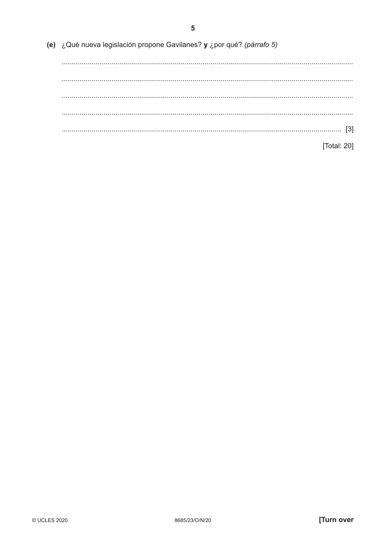 Cambridge A Level Spanish - Language (AS Level only) 8685 2020 Oct/Nov Paper 2 · Variant 3 question paper, page 5 of 8