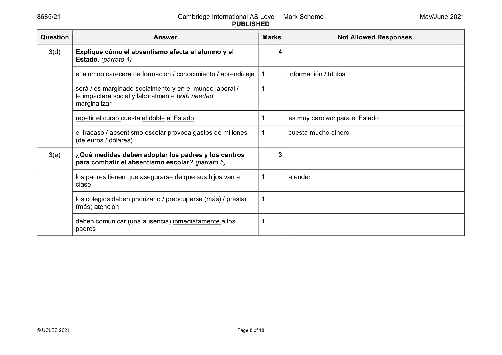 Mark scheme, page 8 of 18