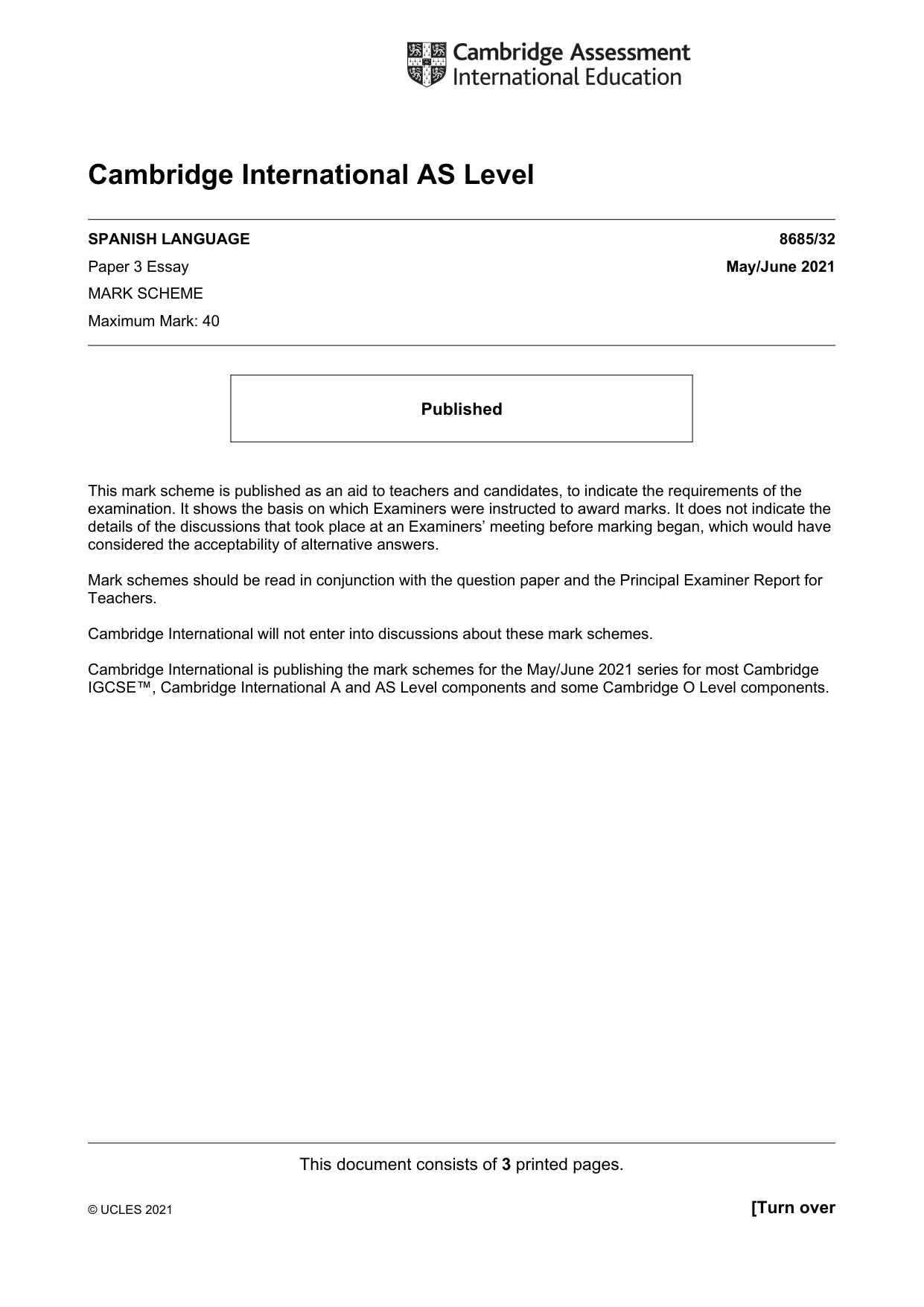Mark scheme, page 1 of 3