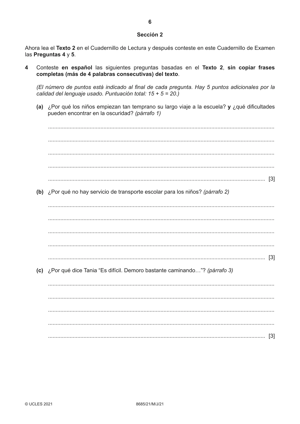 Cambridge A Level Spanish - Language (AS Level only) 8685 2021 May/June Paper 2 · Variant 1 question paper, page 6 of 8