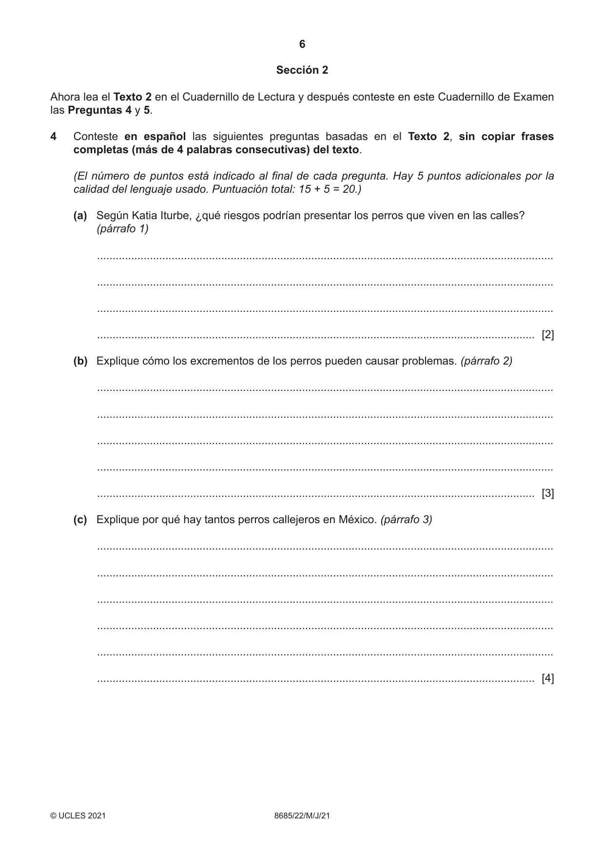 Cambridge A Level Spanish - Language (AS Level only) 8685 2021 May/June Paper 2 · Variant 2 question paper, page 6 of 8