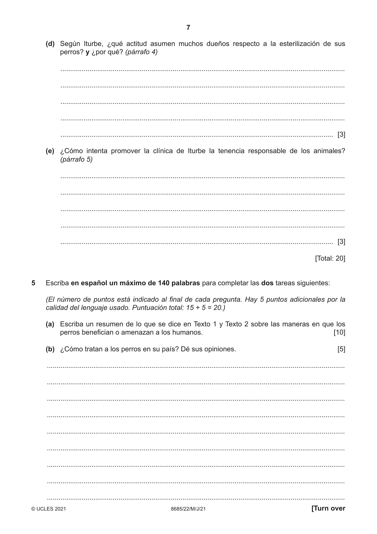 Cambridge A Level Spanish - Language (AS Level only) 8685 2021 May/June Paper 2 · Variant 2 question paper, page 7 of 8
