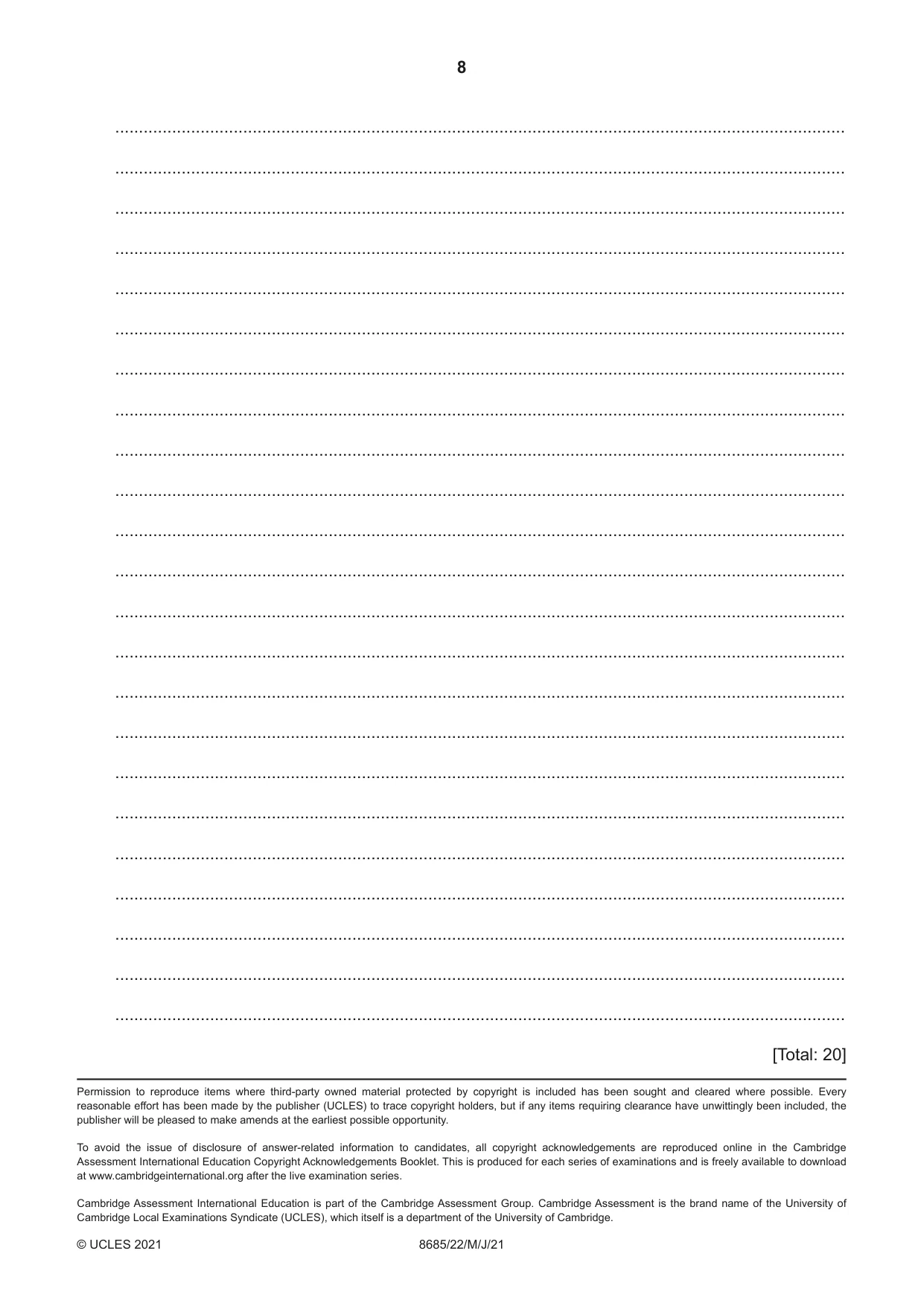 Cambridge A Level Spanish - Language (AS Level only) 8685 2021 May/June Paper 2 · Variant 2 question paper, page 8 of 8