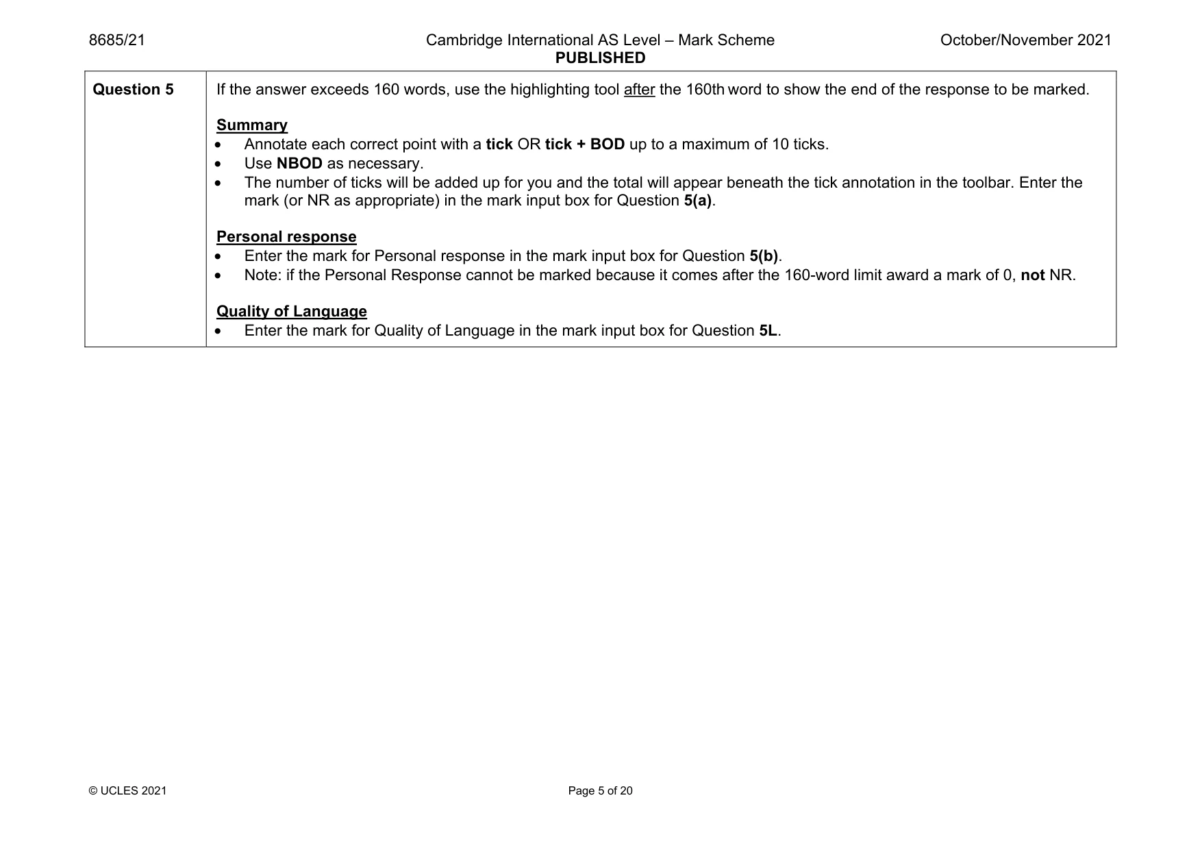 Mark scheme, page 5 of 20