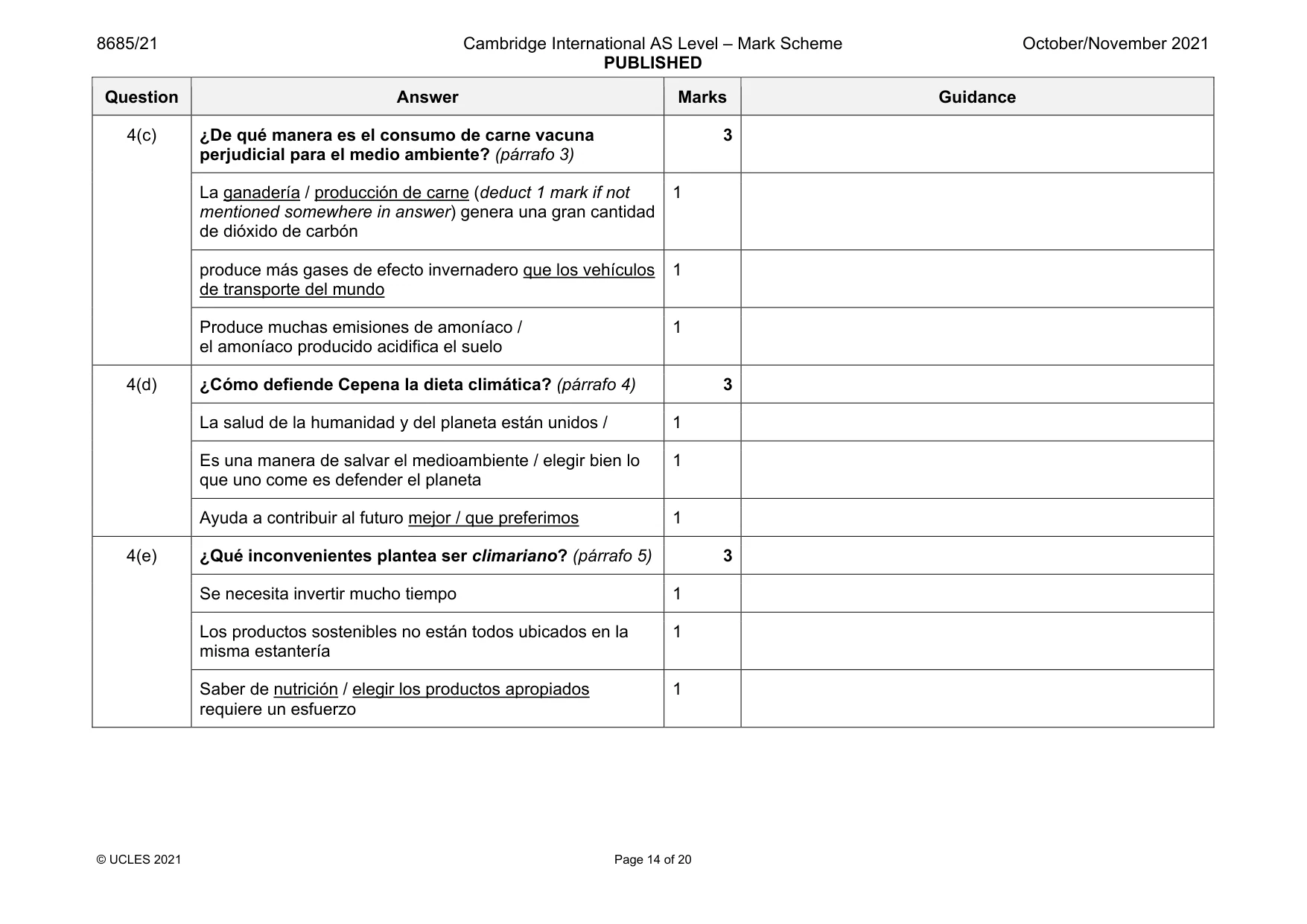 Mark scheme, page 14 of 20