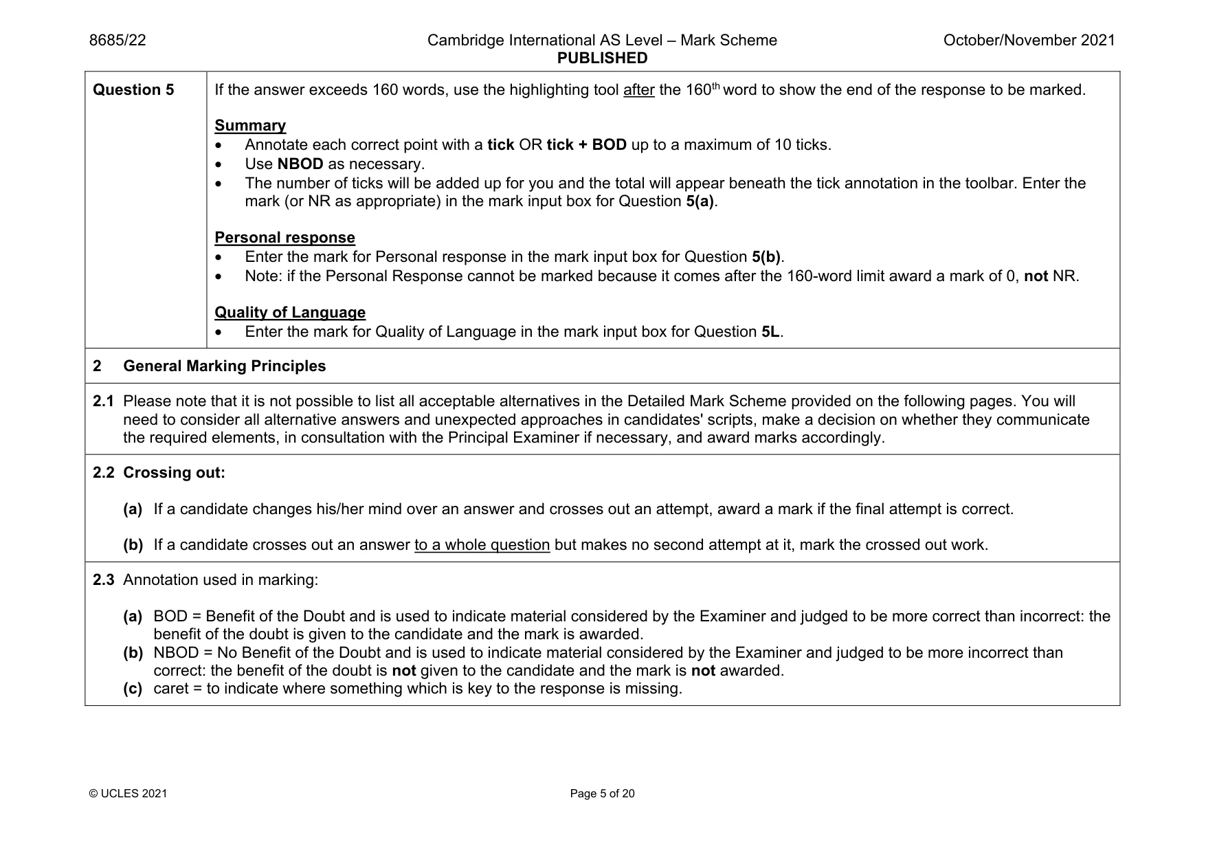 Mark scheme, page 5 of 20