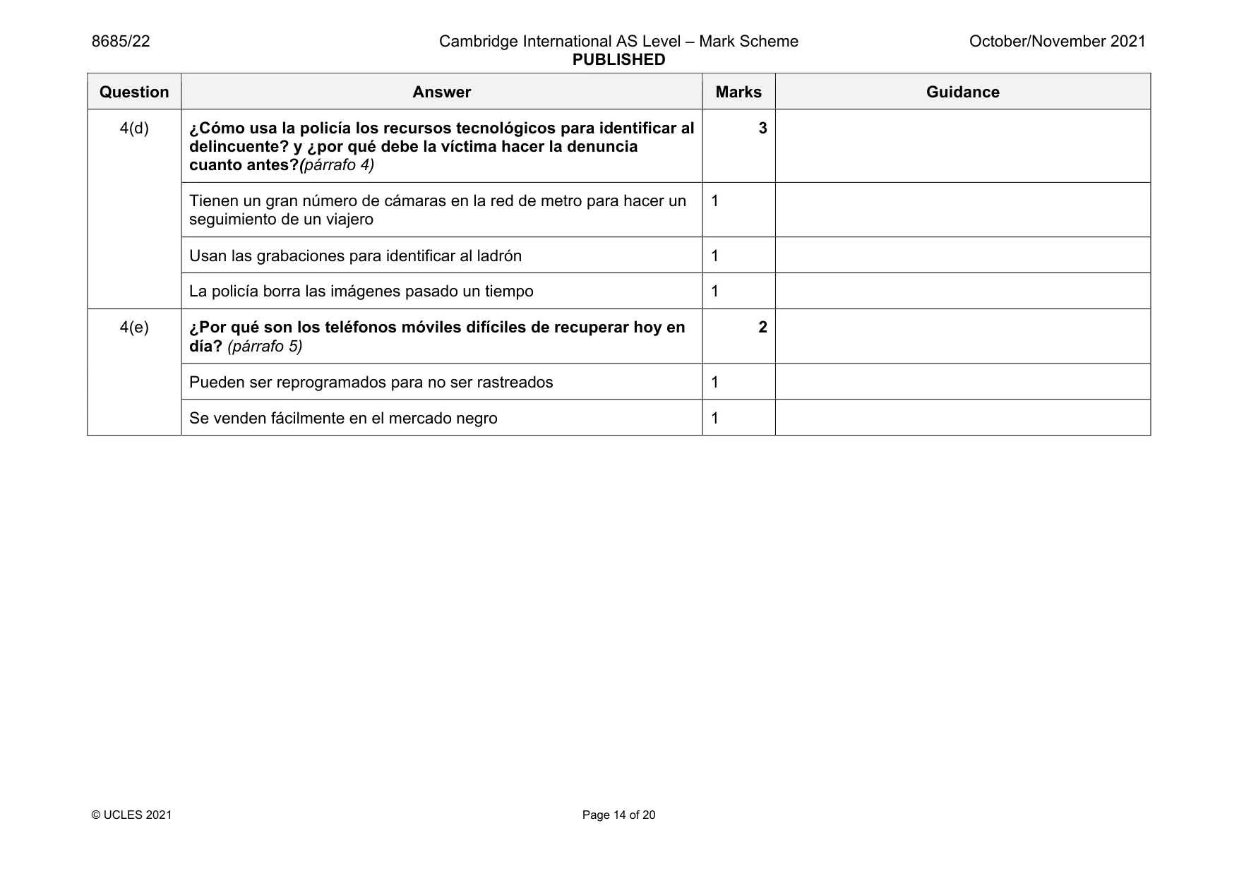 Mark scheme, page 14 of 20