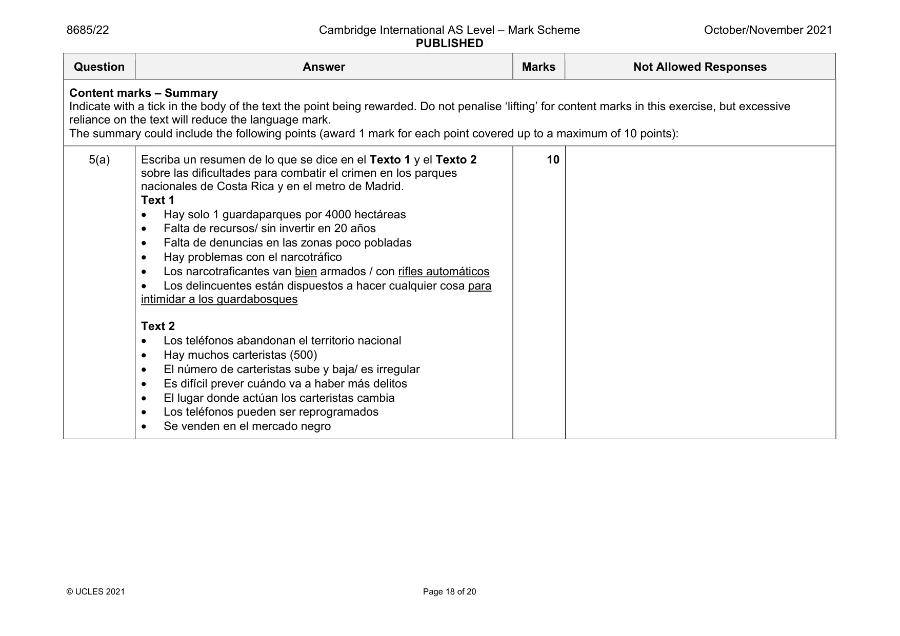 Mark scheme, page 18 of 20