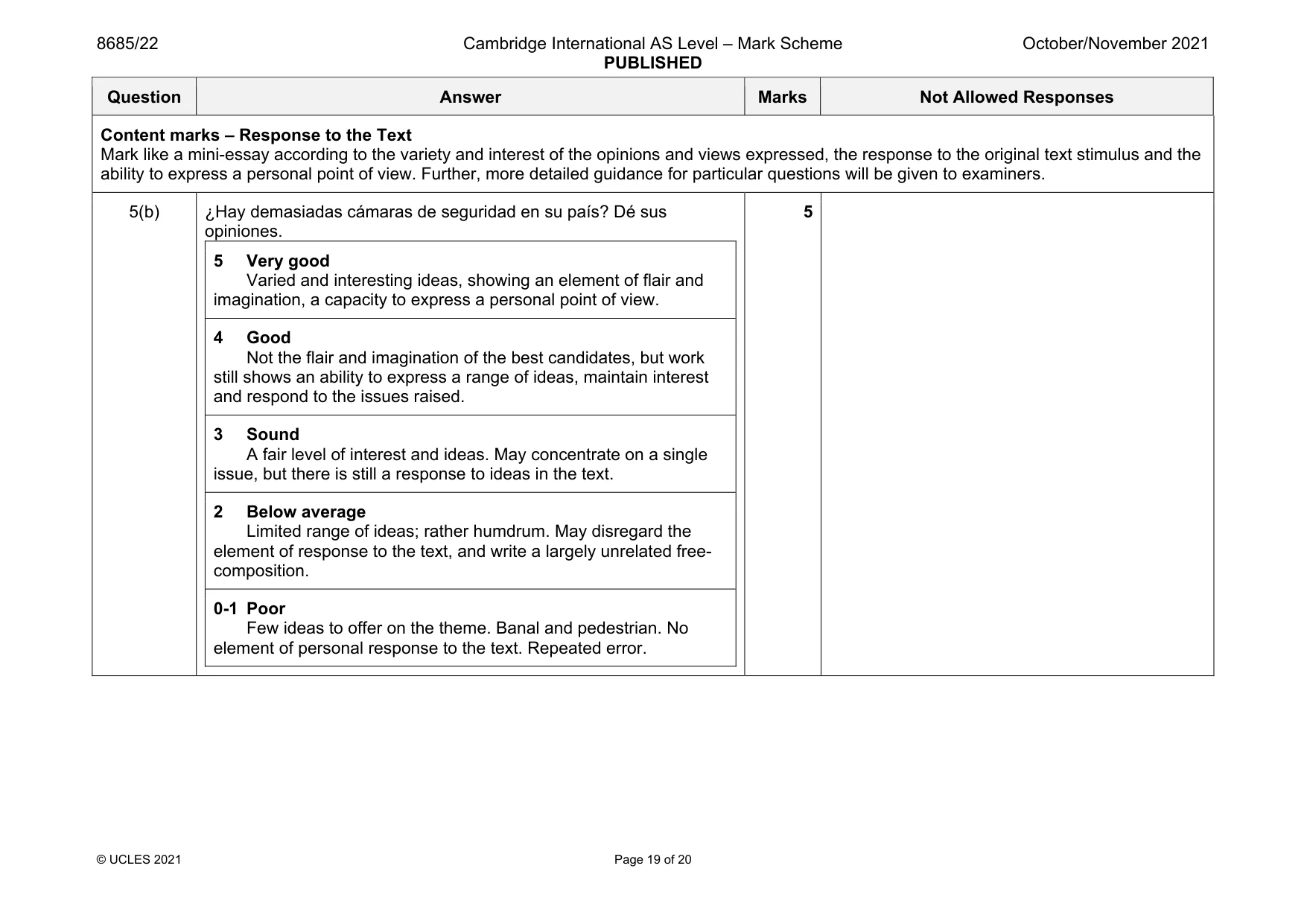 Mark scheme, page 19 of 20