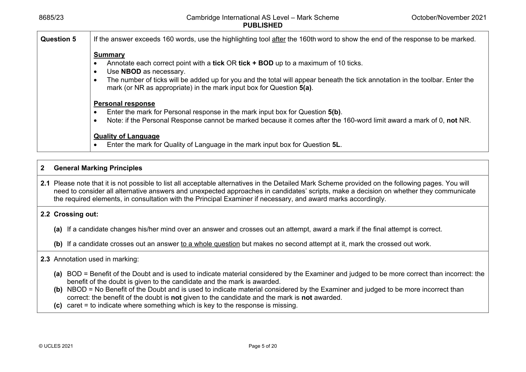 Mark scheme, page 5 of 20