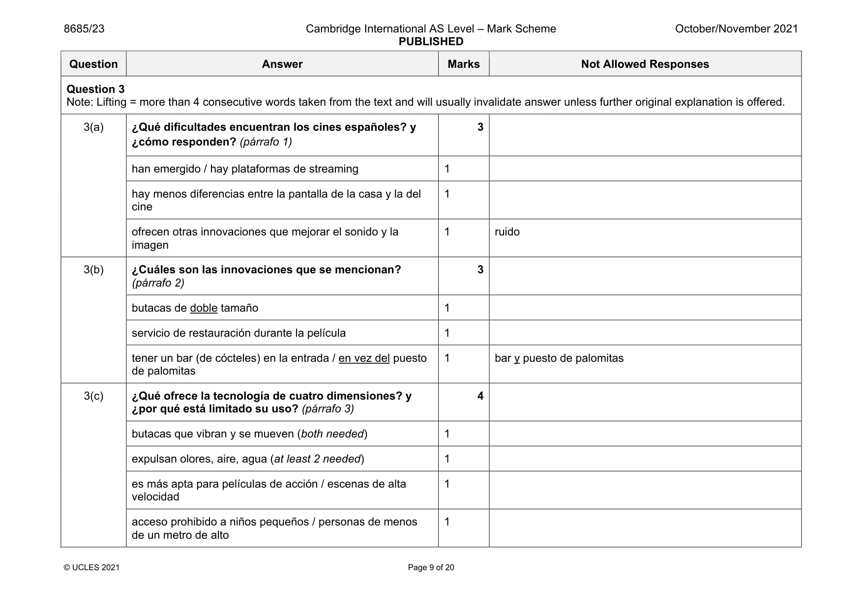 Mark scheme, page 9 of 20
