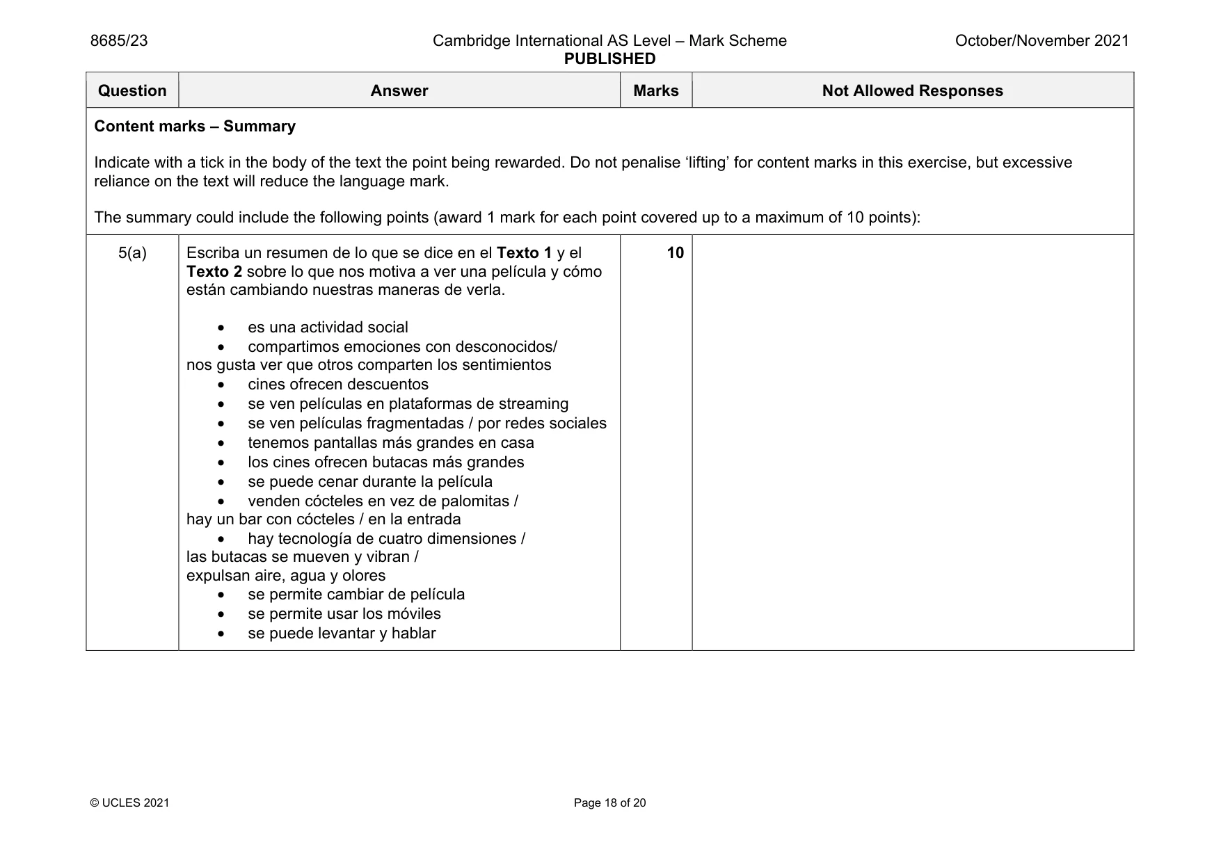 Mark scheme, page 18 of 20