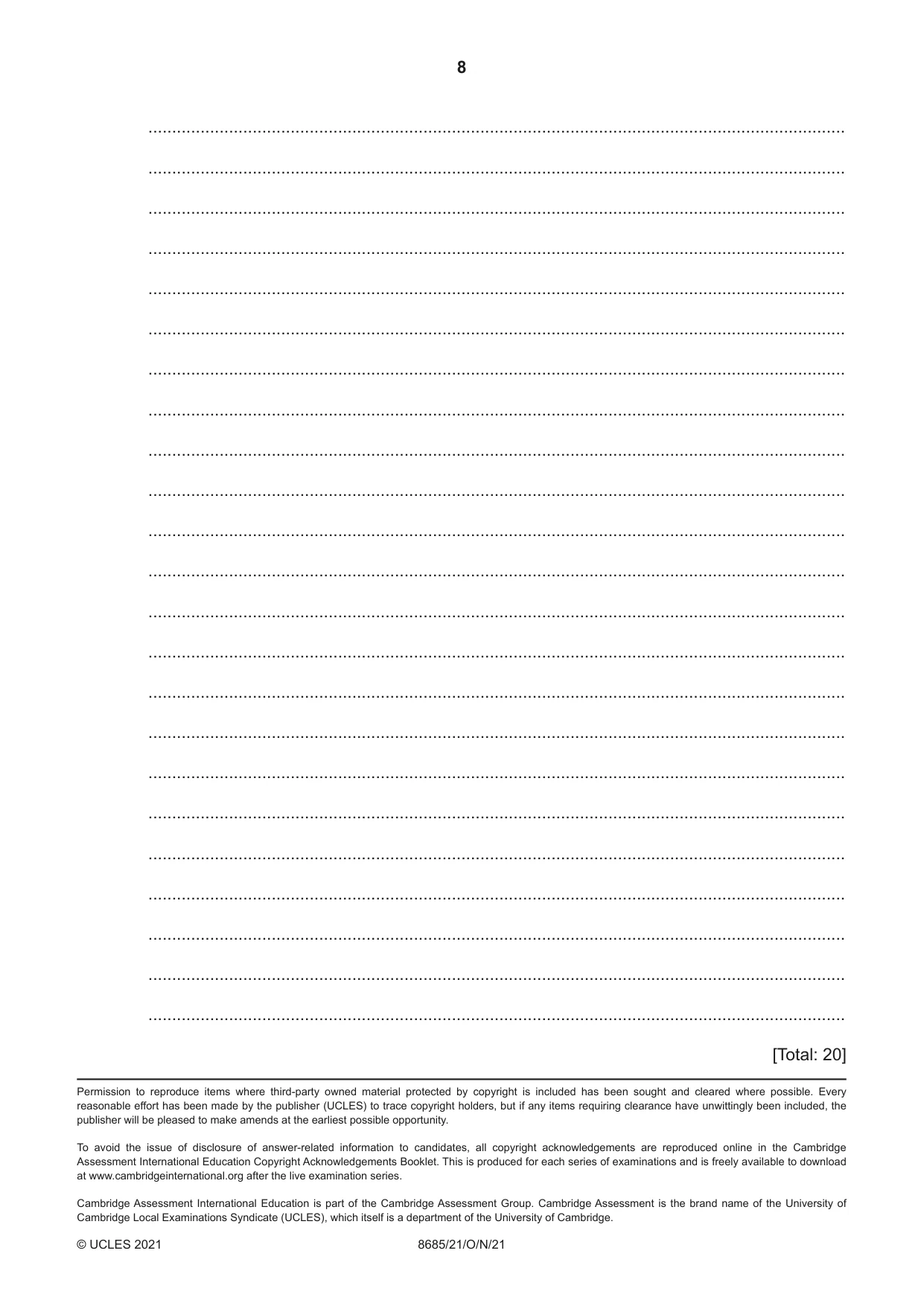 Cambridge A Level Spanish - Language (AS Level only) 8685 2021 Oct/Nov Paper 2 · Variant 1 question paper, page 8 of 8