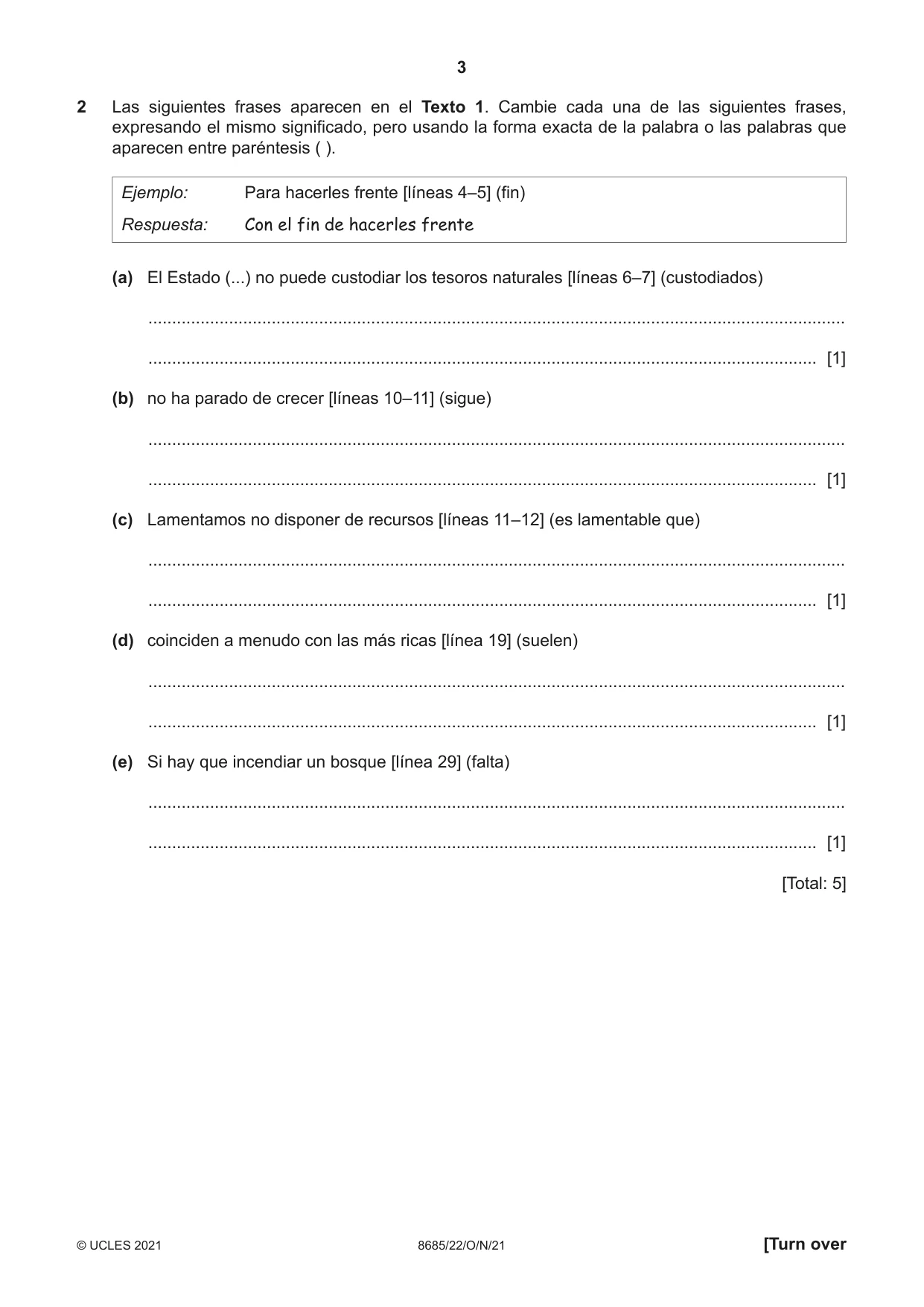 Cambridge A Level Spanish - Language (AS Level only) 8685 2021 Oct/Nov Paper 2 · Variant 2 question paper, page 3 of 8