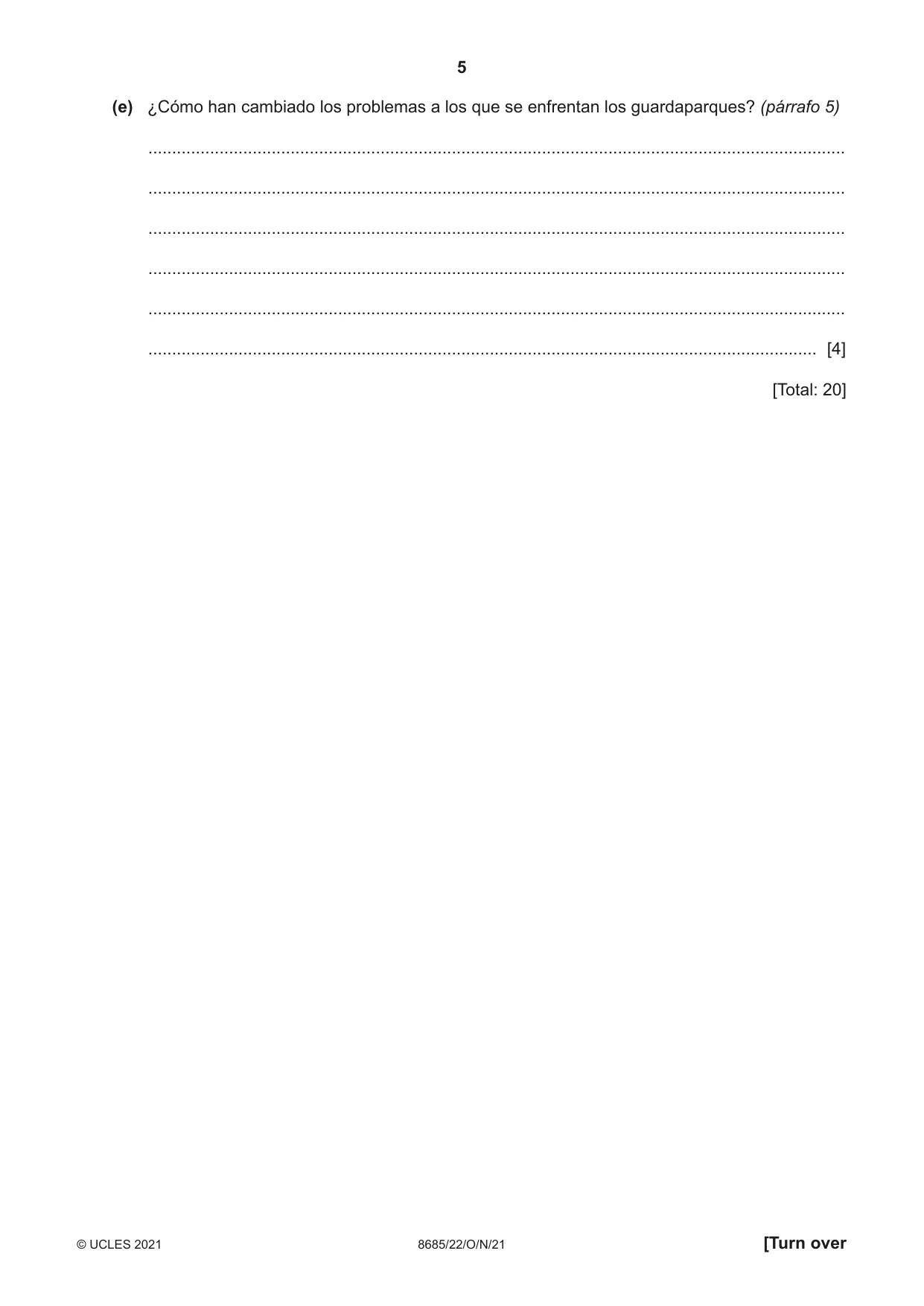 Cambridge A Level Spanish - Language (AS Level only) 8685 2021 Oct/Nov Paper 2 · Variant 2 question paper, page 5 of 8