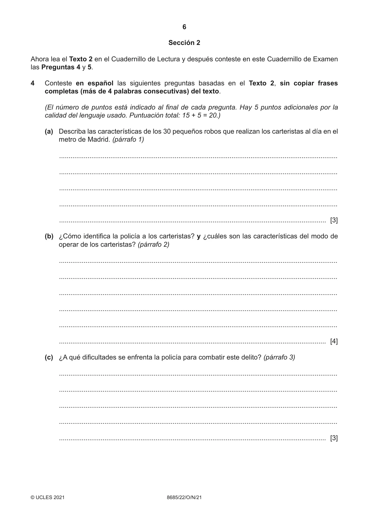 Cambridge A Level Spanish - Language (AS Level only) 8685 2021 Oct/Nov Paper 2 · Variant 2 question paper, page 6 of 8