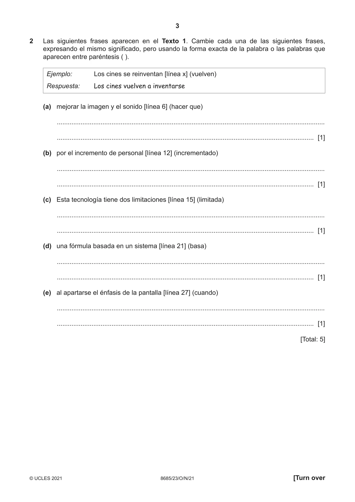 Cambridge A Level Spanish - Language (AS Level only) 8685 2021 Oct/Nov Paper 2 · Variant 3 question paper, page 3 of 8