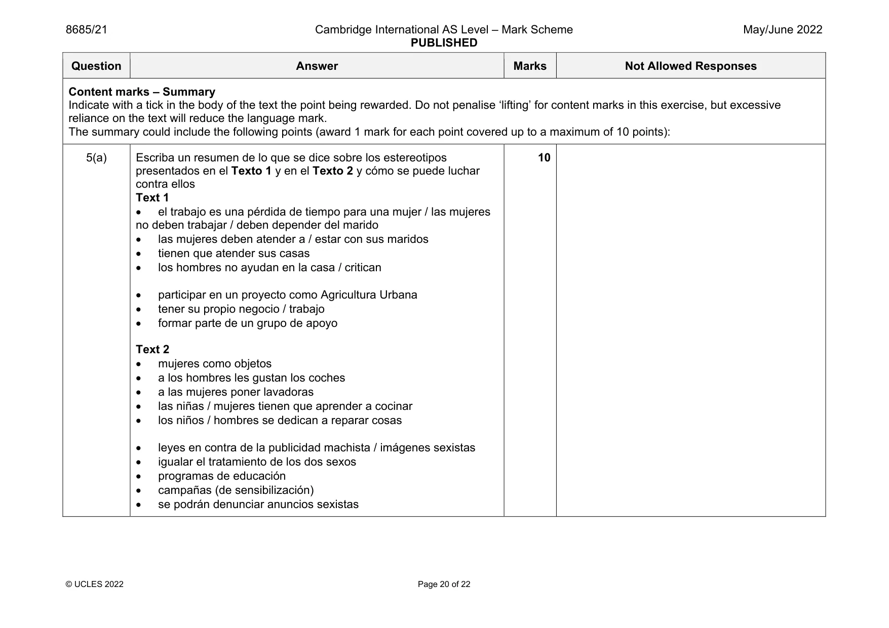 Mark scheme, page 20 of 22