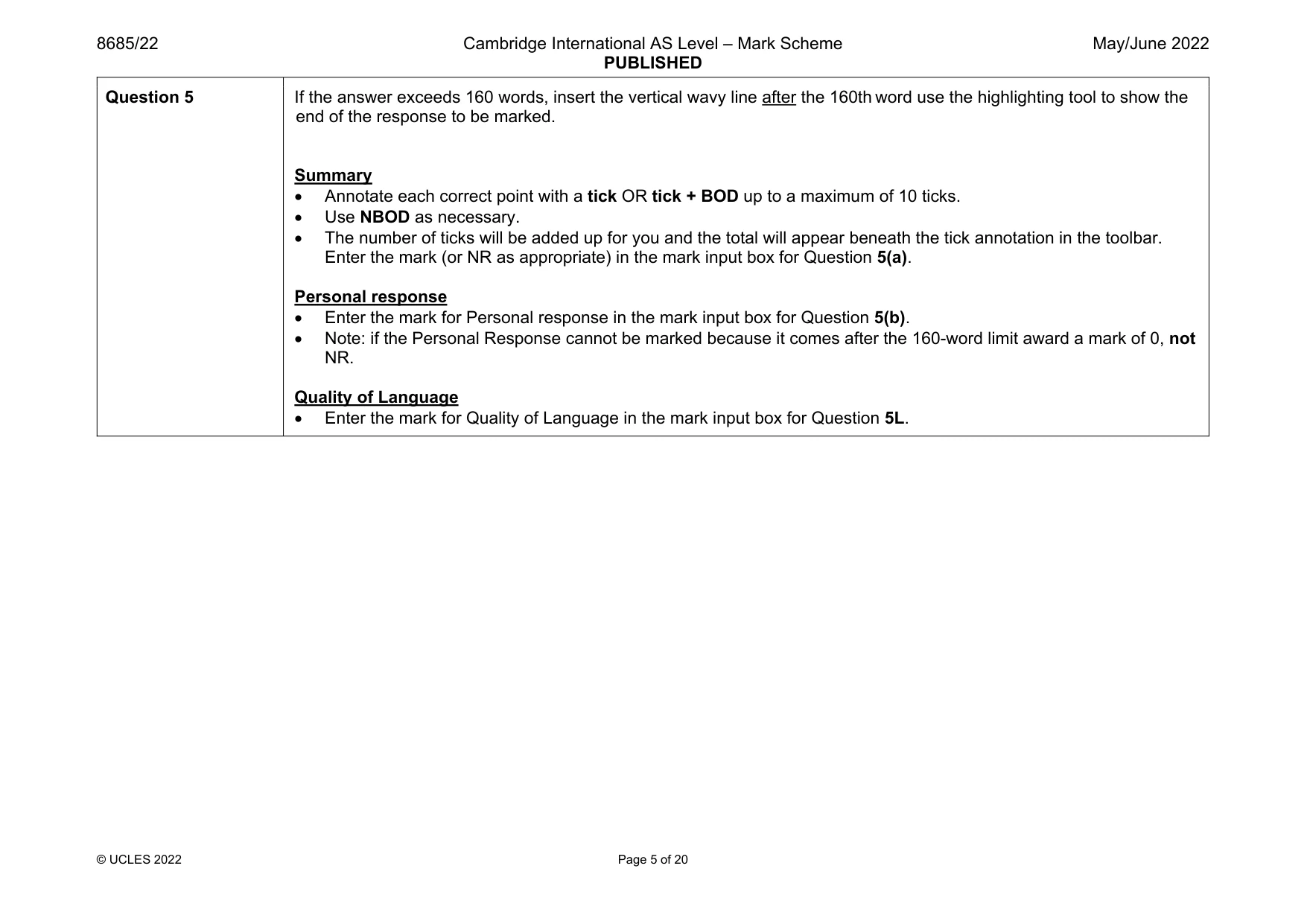 Mark scheme, page 5 of 20