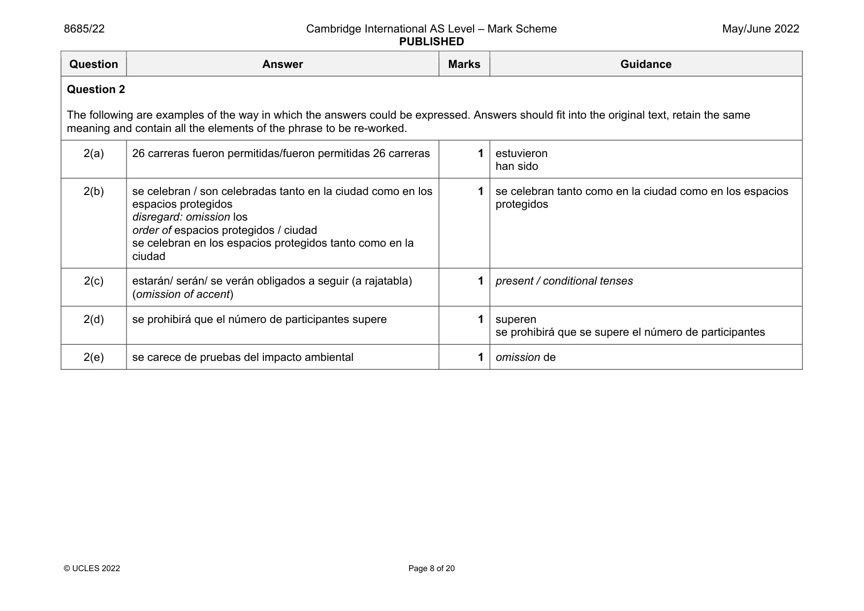 Mark scheme, page 8 of 20