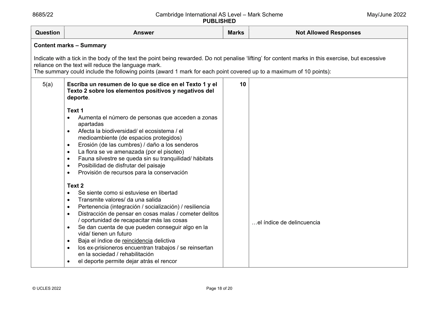 Mark scheme, page 18 of 20