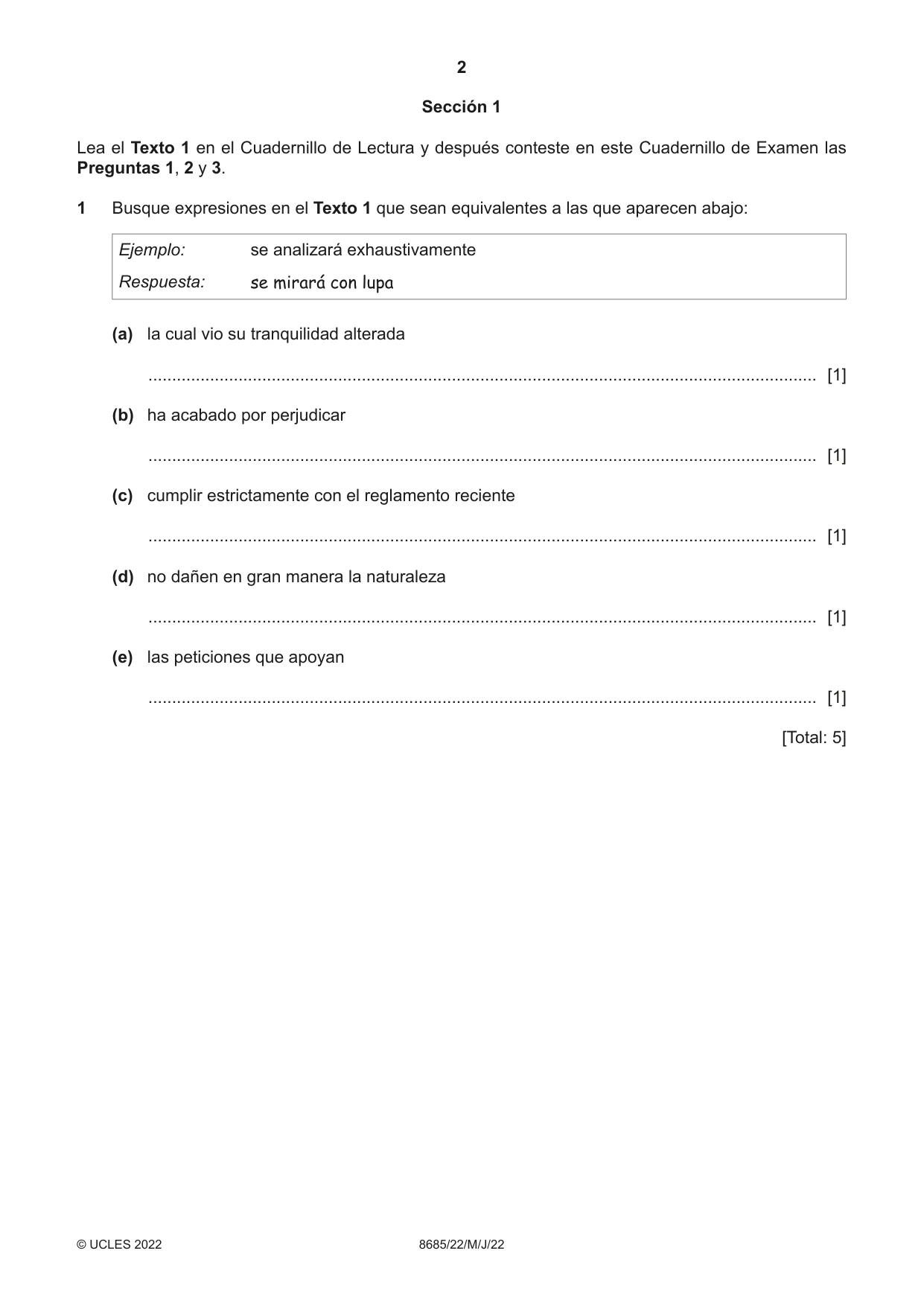 Cambridge A Level Spanish - Language (AS Level only) 8685 2022 May/June Paper 2 · Variant 2 question paper, page 2 of 8