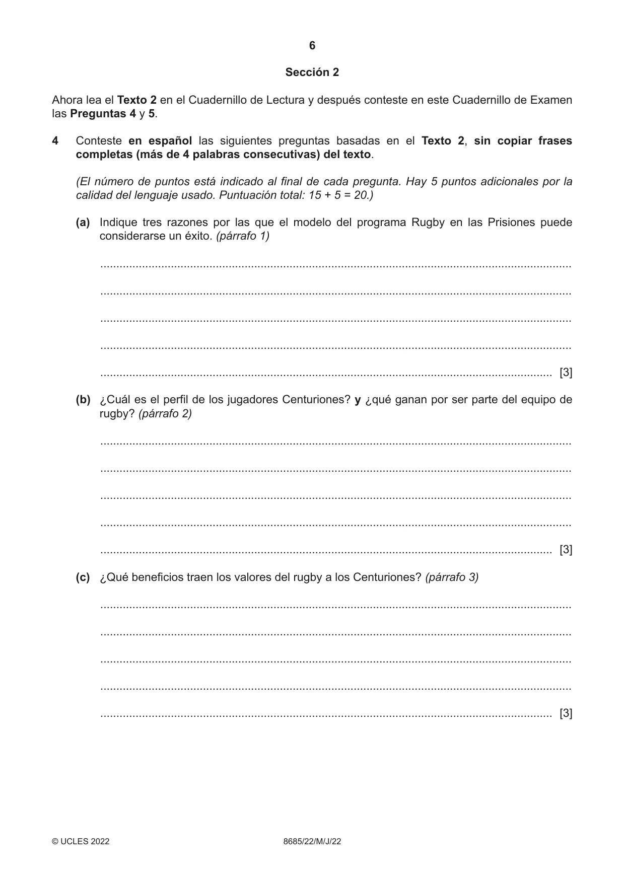 Cambridge A Level Spanish - Language (AS Level only) 8685 2022 May/June Paper 2 · Variant 2 question paper, page 6 of 8
