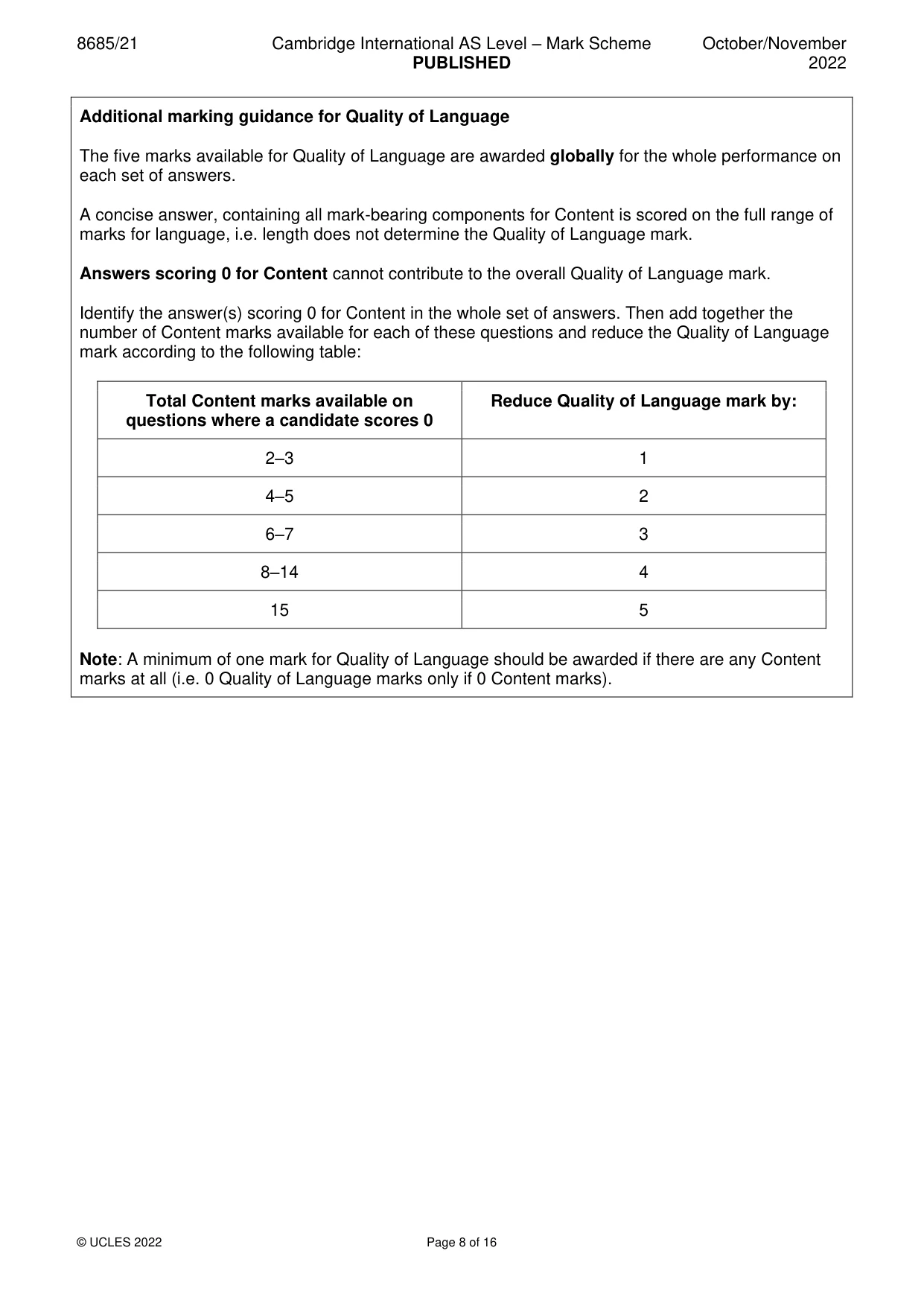 Mark scheme, page 8 of 16