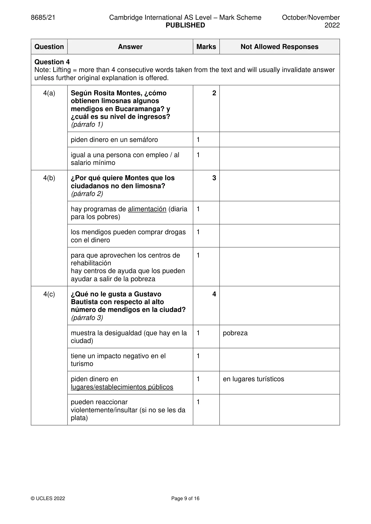 Mark scheme, page 9 of 16