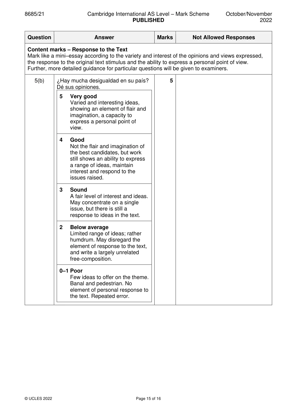 Mark scheme, page 15 of 16