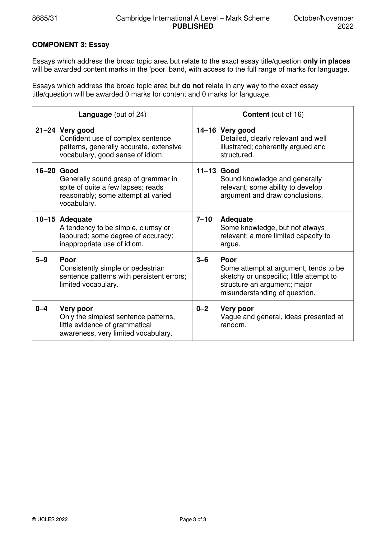 Mark scheme, page 3 of 3