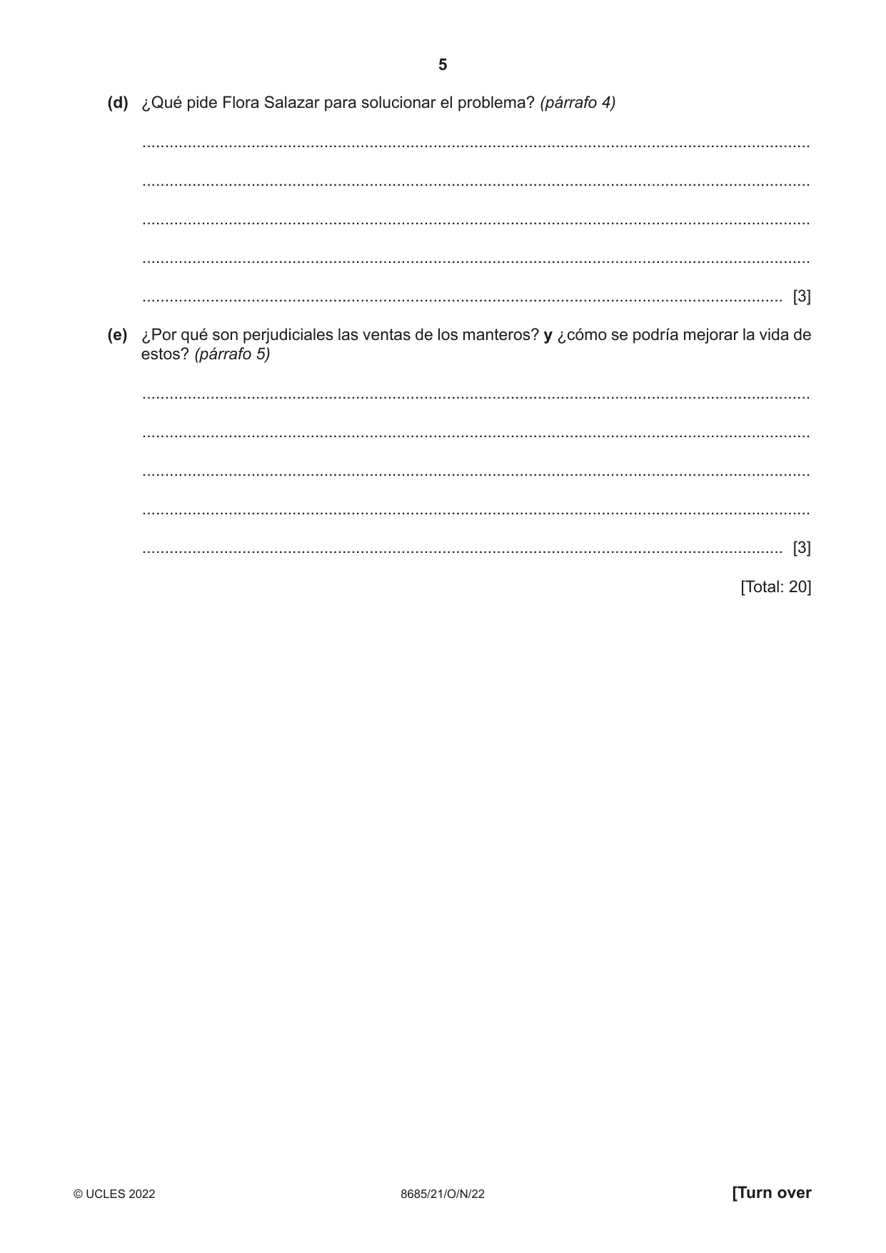 Cambridge A Level Spanish - Language (AS Level only) 8685 2022 Oct/Nov Paper 2 · Variant 1 question paper, page 5 of 8