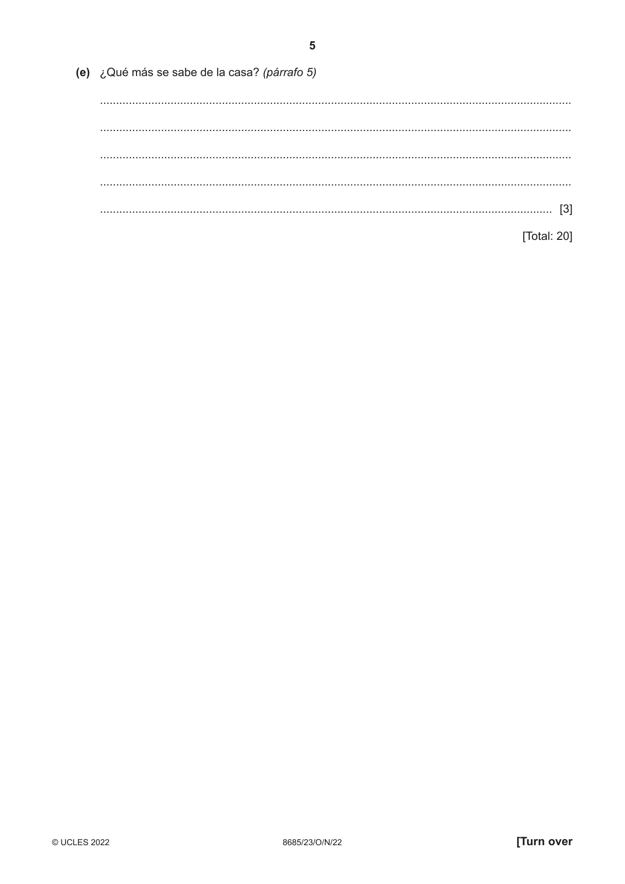 Cambridge A Level Spanish - Language (AS Level only) 8685 2022 Oct/Nov Paper 2 · Variant 3 question paper, page 5 of 8