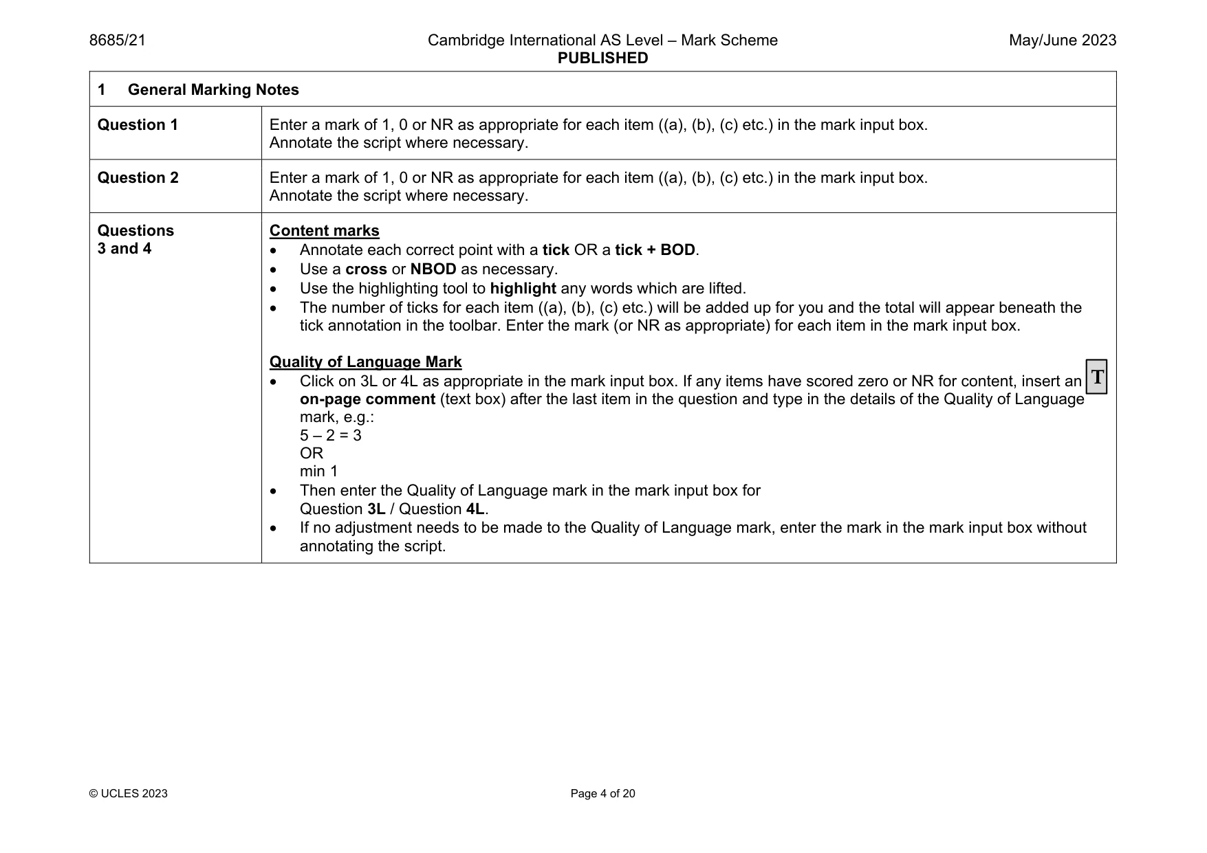 Mark scheme, page 4 of 20