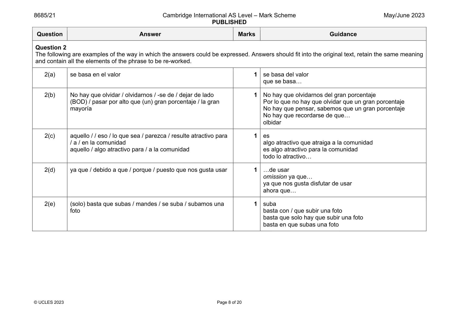 Mark scheme, page 8 of 20